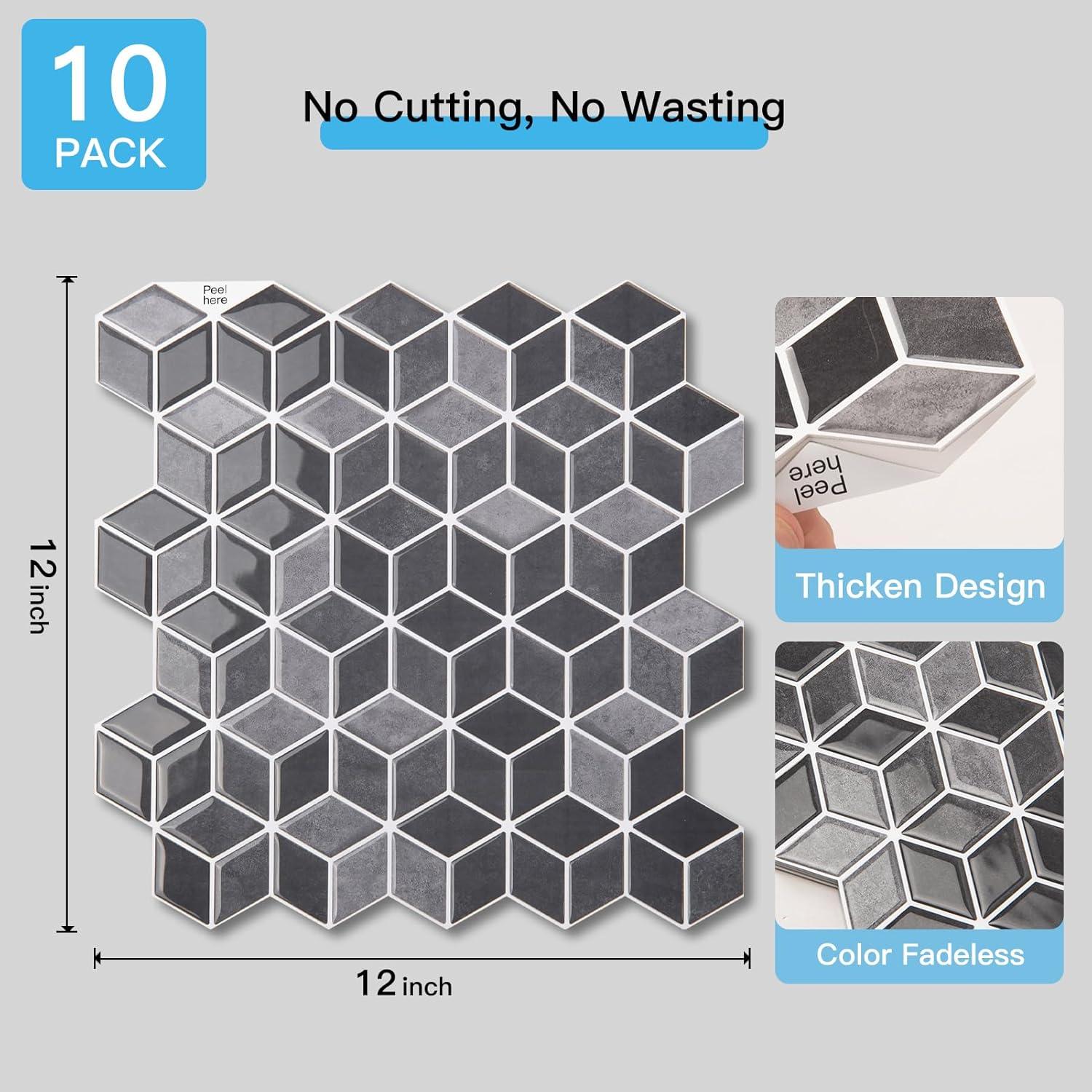 imageArt3d 10Sheet Peel and Stick Backsplash Tiles 12x12 Inch SelfAdhesive 3D Wall Tiles for Kitchen Bathroom Countertop  Thickened Waterproof Design Light BrownGraphite Gray