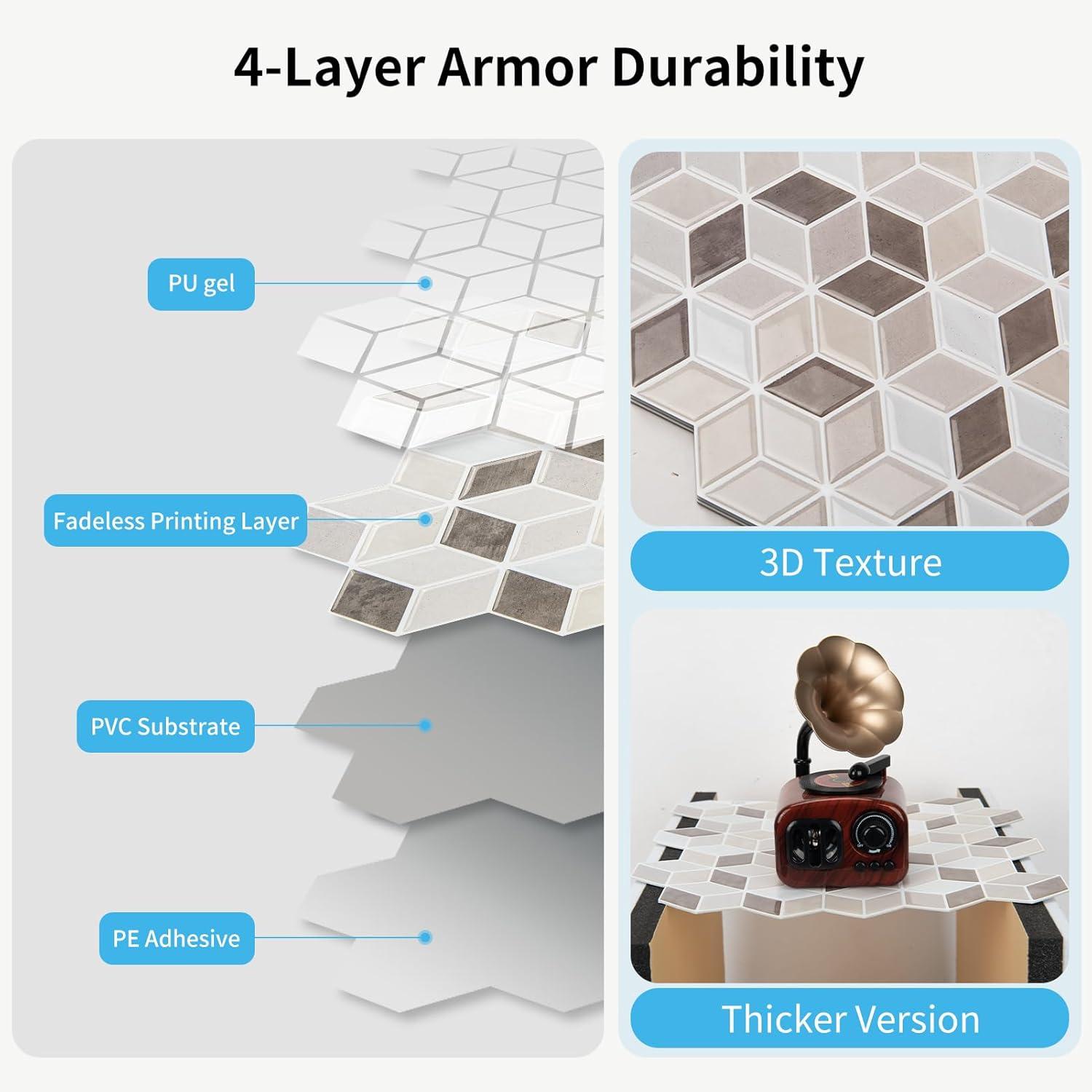 imageArt3d 10Sheet Peel and Stick Backsplash Tiles 12x12 Inch SelfAdhesive 3D Wall Tiles for Kitchen Bathroom Countertop  Thickened Waterproof Design Light BrownLight Brown