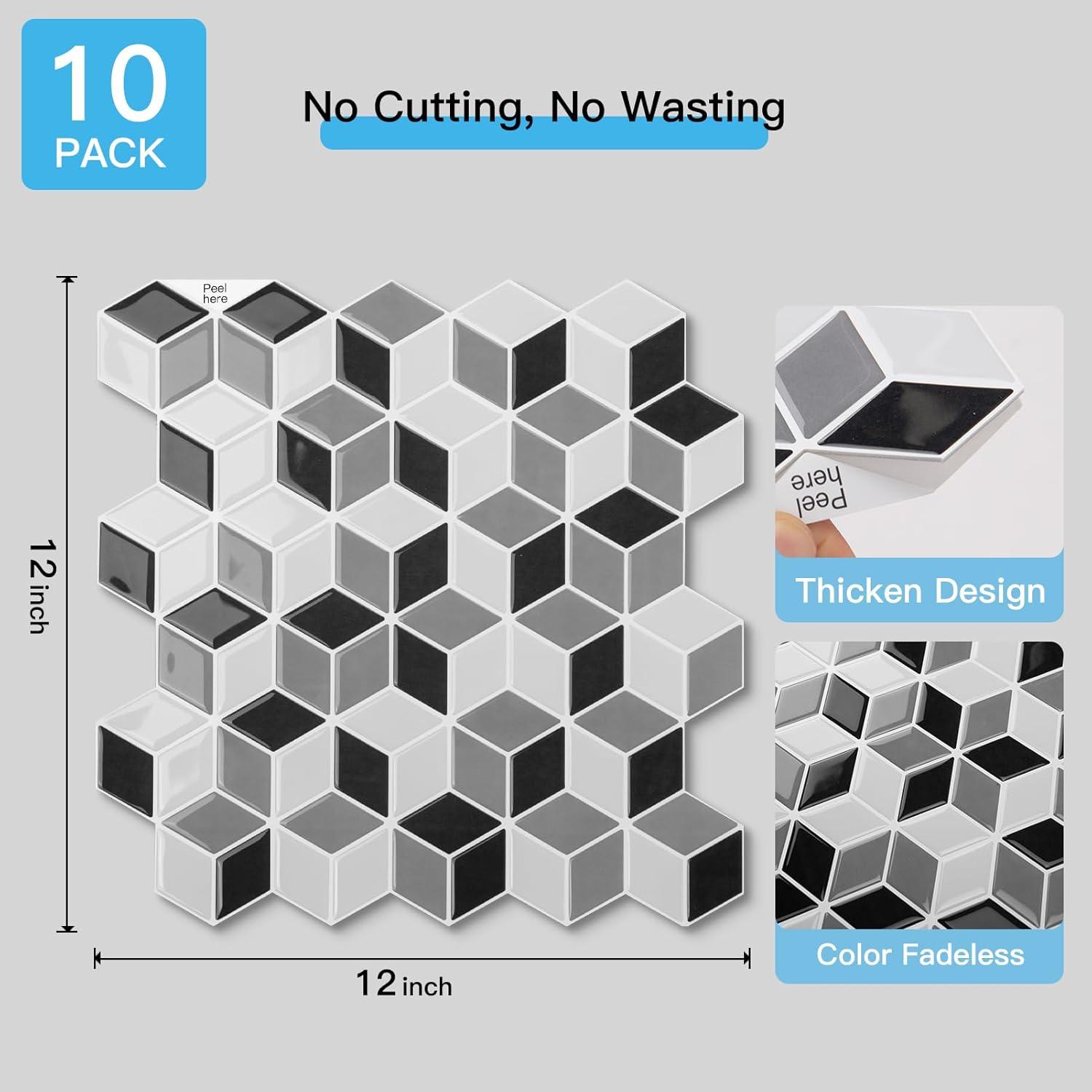 imageArt3d 10Sheet Peel and Stick Backsplash Tiles 12x12 Inch SelfAdhesive 3D Wall Tiles for Kitchen Bathroom Countertop  Thickened Waterproof Design Light BrownWhiteBlack