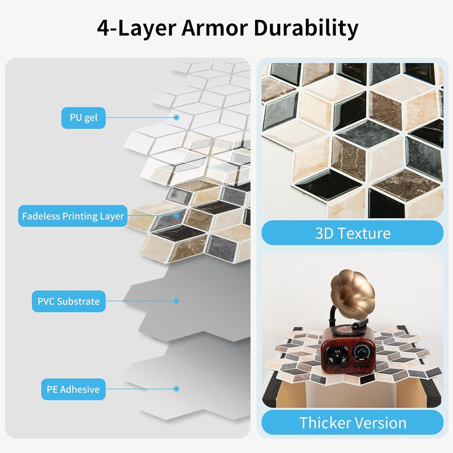 imageArt3d 10Sheet Peel and Stick Backsplash Tiles 12x12 Inch SelfAdhesive 3D Wall Tiles for Kitchen Bathroom Countertop  Thickened Waterproof Design Light BrownEspresso Brown
