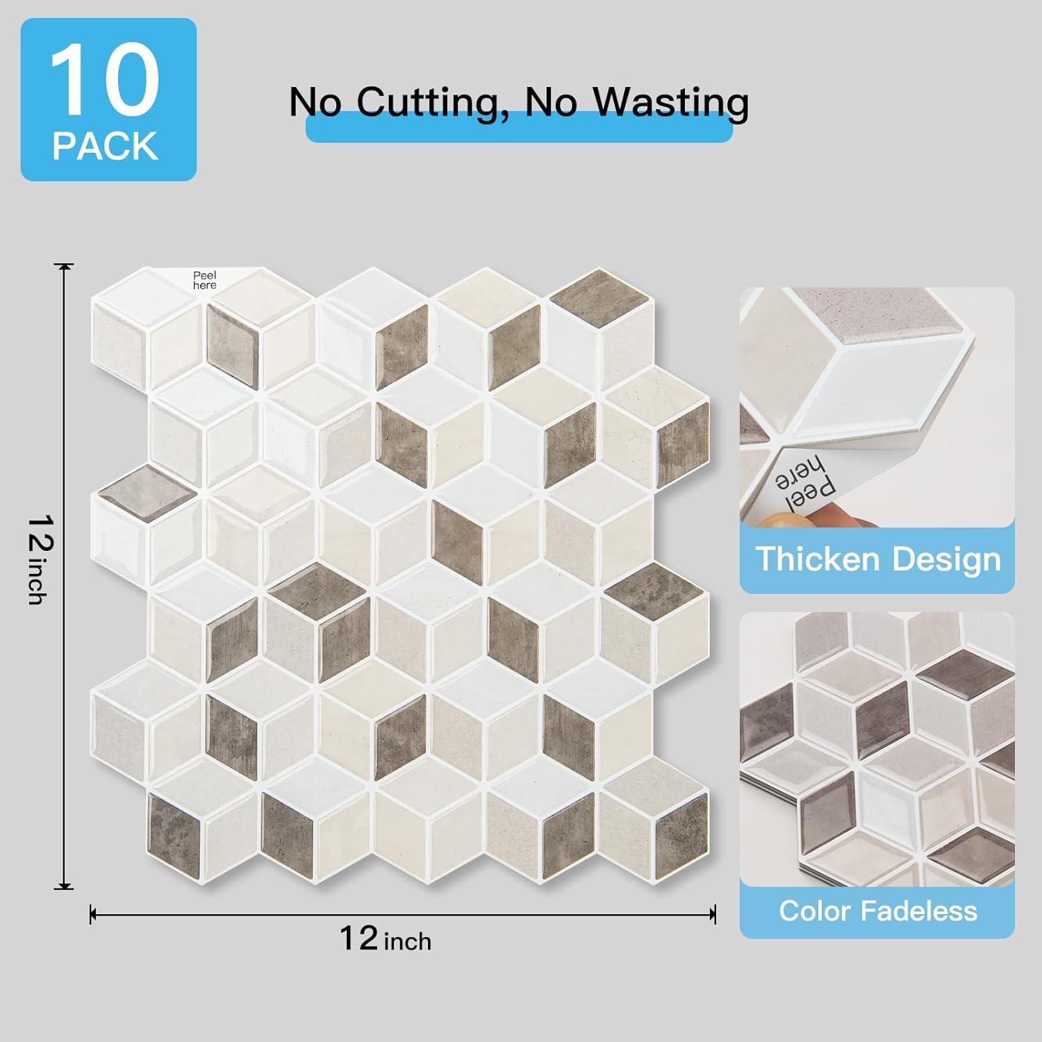 imageArt3d 10Sheet Peel and Stick Backsplash Tiles 12x12 Inch SelfAdhesive 3D Wall Tiles for Kitchen Bathroom Countertop  Thickened Waterproof Design Light BrownLight Brown