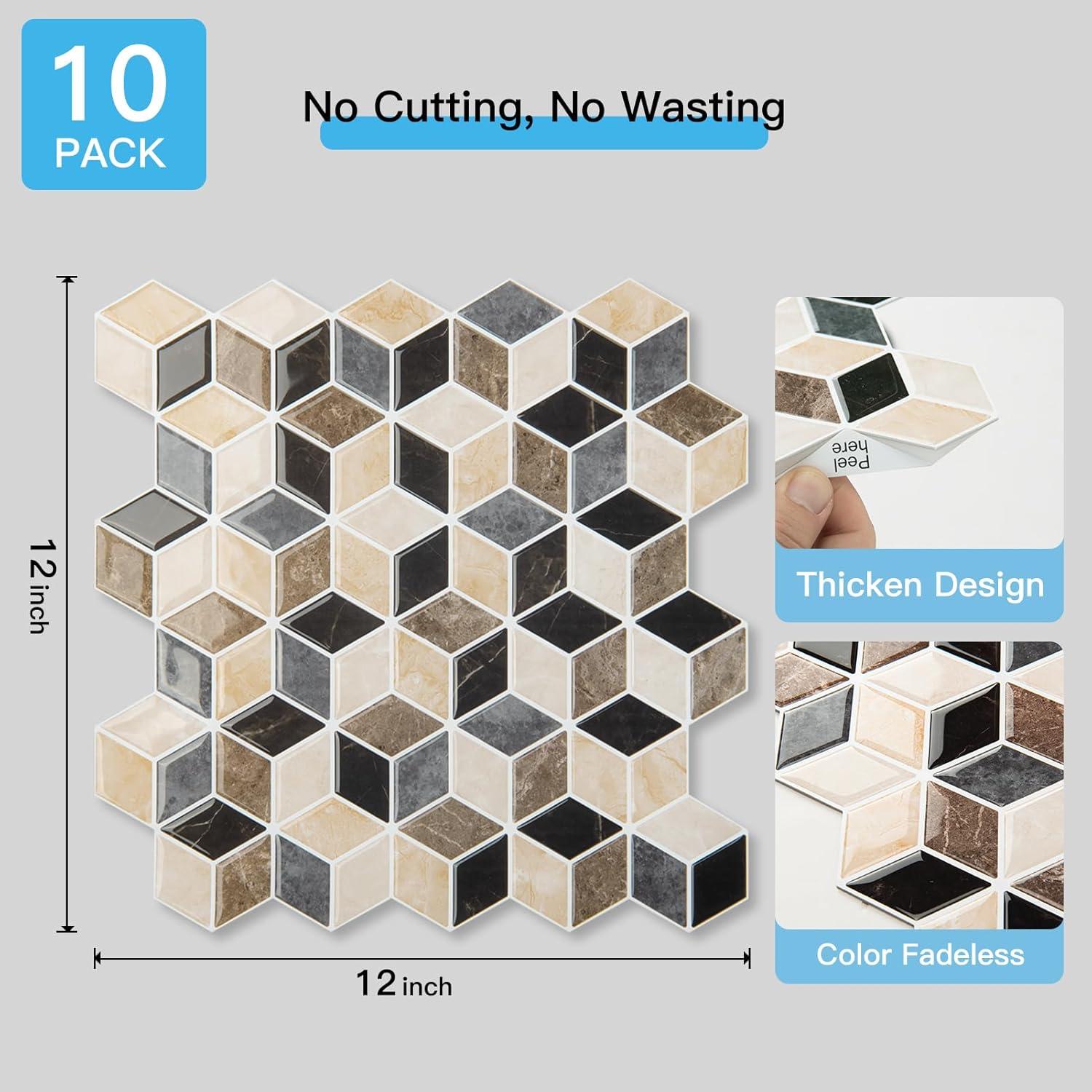 imageArt3d 10Sheet Peel and Stick Backsplash Tiles 12x12 Inch SelfAdhesive 3D Wall Tiles for Kitchen Bathroom Countertop  Thickened Waterproof Design Light BrownEspresso Brown