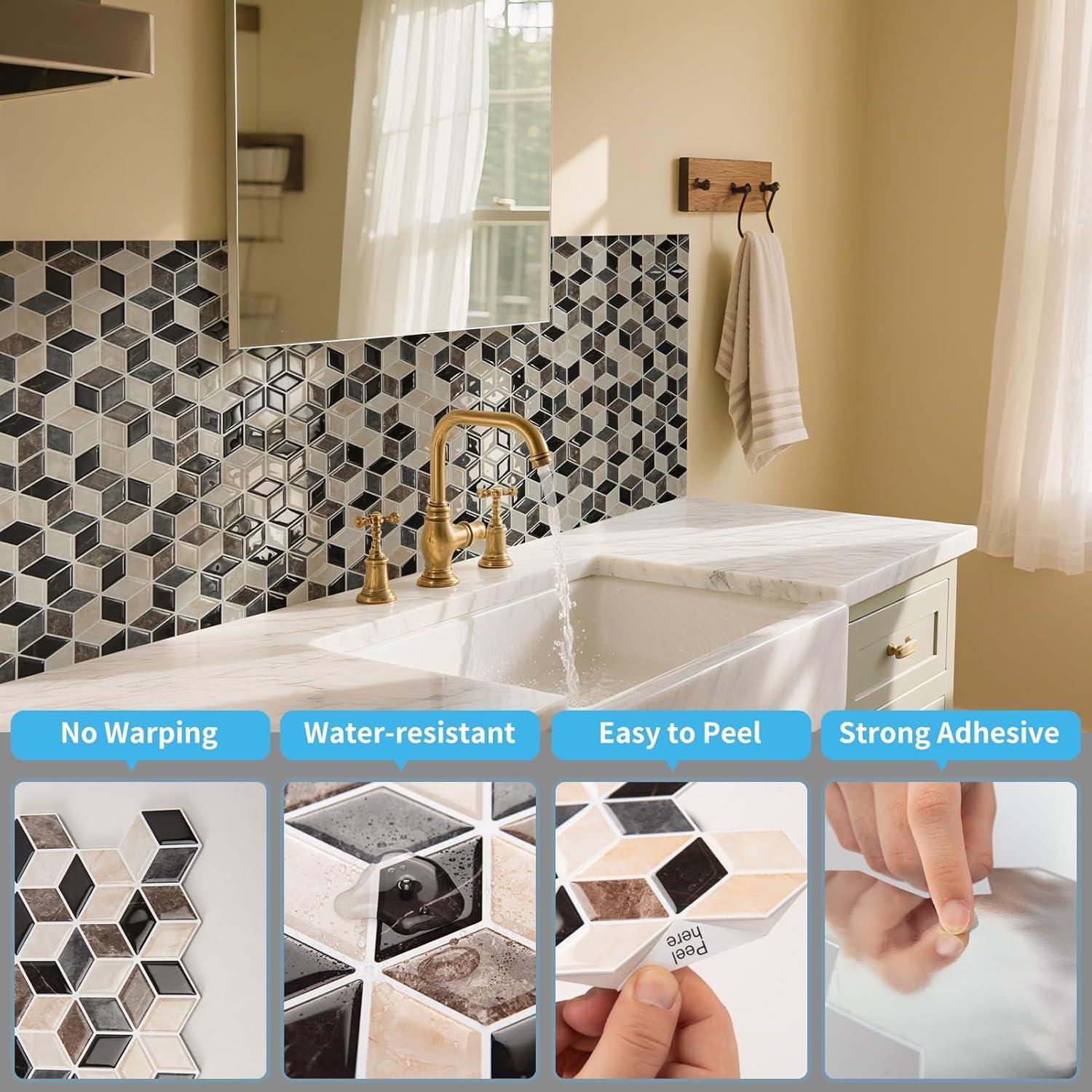 imageArt3d 10Sheet Peel and Stick Backsplash Tiles 12x12 Inch SelfAdhesive 3D Wall Tiles for Kitchen Bathroom Countertop  Thickened Waterproof Design Light BrownEspresso Brown