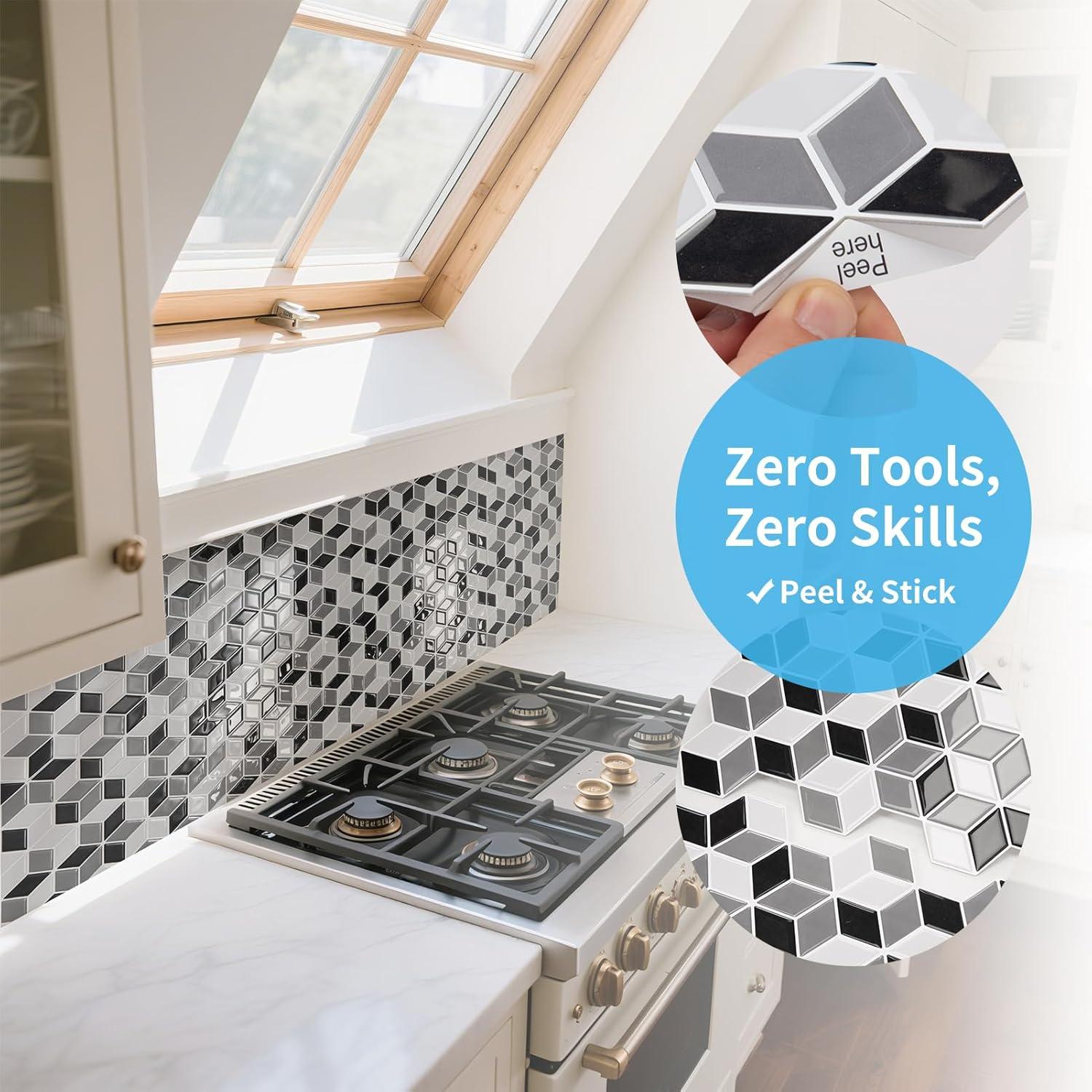 imageArt3d 10Sheet Peel and Stick Backsplash Tiles 12x12 Inch SelfAdhesive 3D Wall Tiles for Kitchen Bathroom Countertop  Thickened Waterproof Design Light BrownWhiteBlack