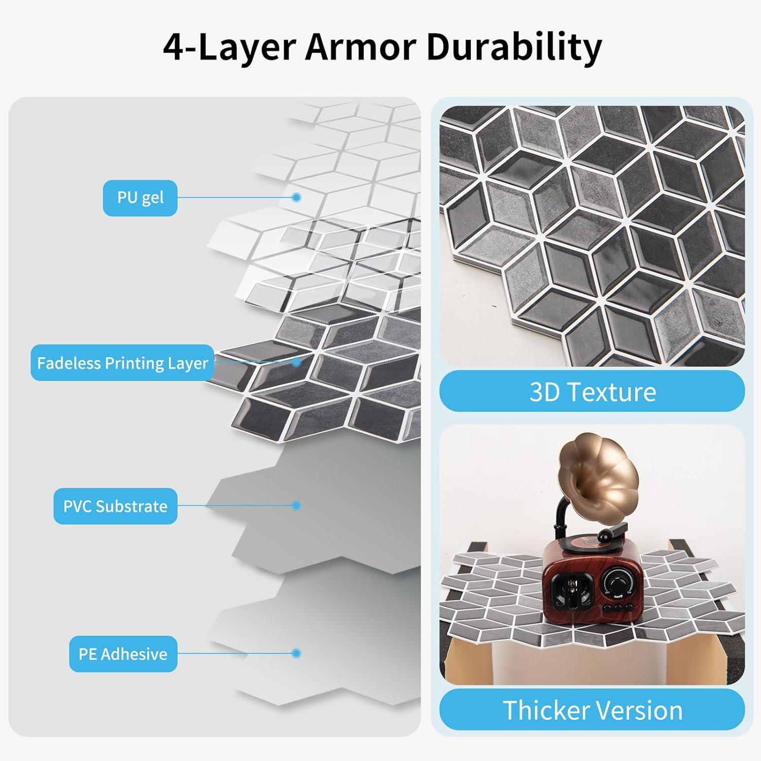 imageArt3d 10Sheet Peel and Stick Backsplash Tiles 12x12 Inch SelfAdhesive 3D Wall Tiles for Kitchen Bathroom Countertop  Thickened Waterproof Design Light BrownGraphite Gray