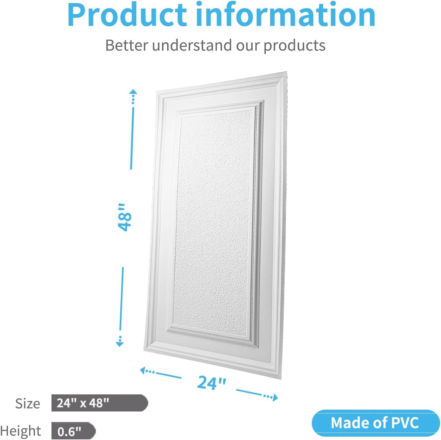 imageArt3d 12Pack Drop Ceiling Tiles 2x4 Ft PVC Decorative Ceiling Covering Panels for Basement Kitchen Bathroom 24x48 Inch Cover 96 Sq Ft Smooth WhiteMatt White