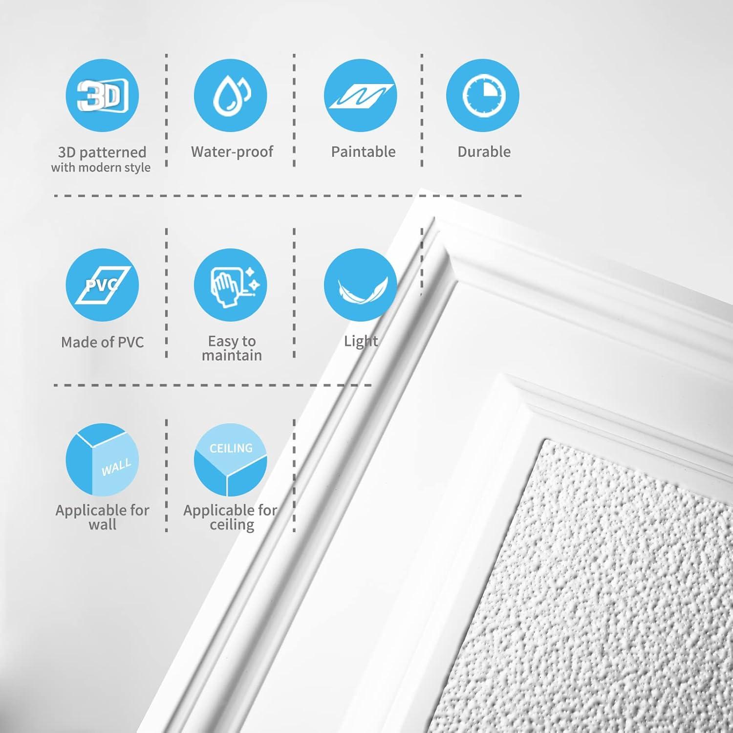 imageArt3d 12Pack Drop Ceiling Tiles 2x4 Ft PVC Decorative Ceiling Covering Panels for Basement Kitchen Bathroom 24x48 Inch Cover 96 Sq Ft Smooth WhiteMatt White