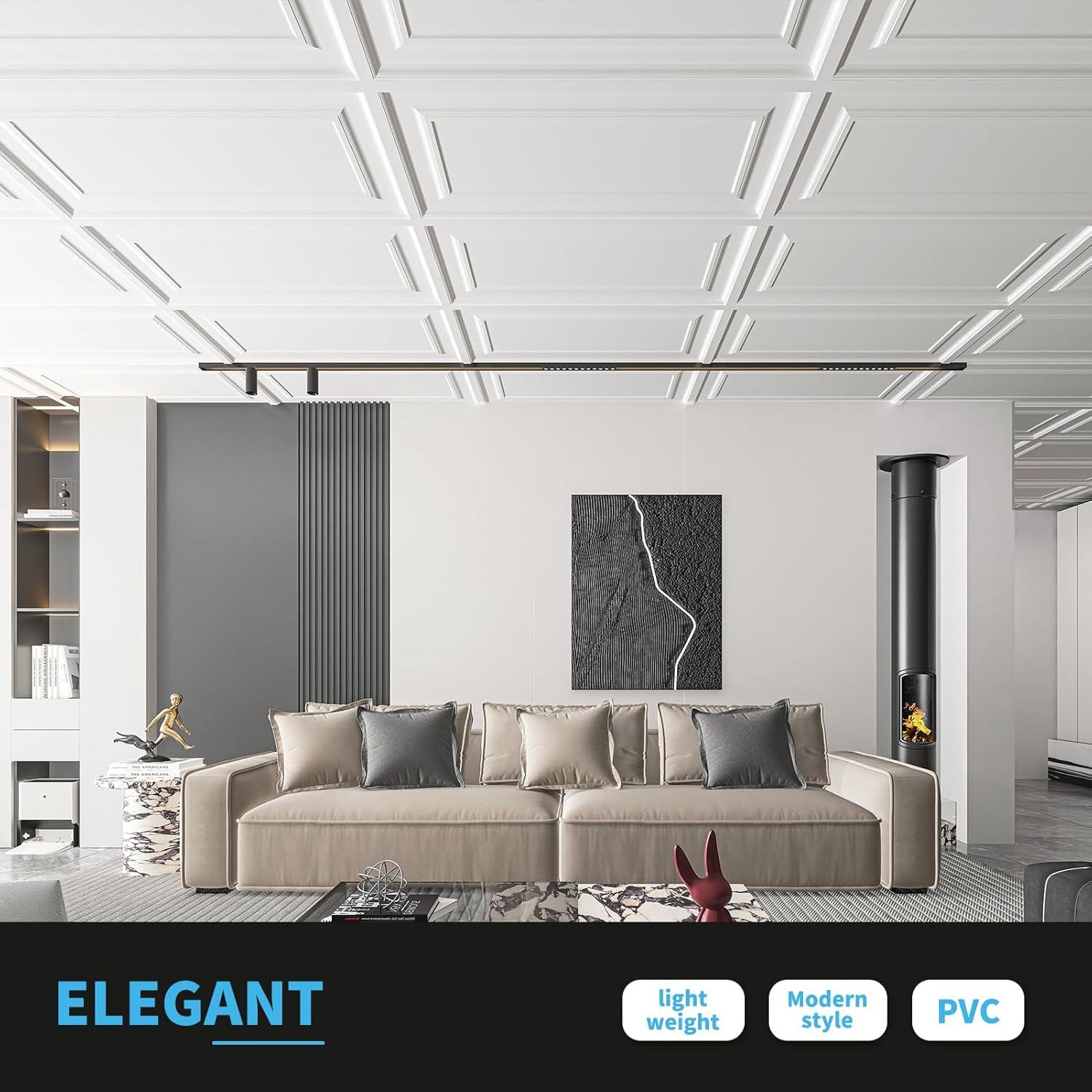 imageArt3d 12Pack Drop Ceiling Tiles 2x4 Ft PVC Decorative Ceiling Covering Panels for Basement Kitchen Bathroom 24x48 Inch Cover 96 Sq Ft Smooth WhiteSmooth White