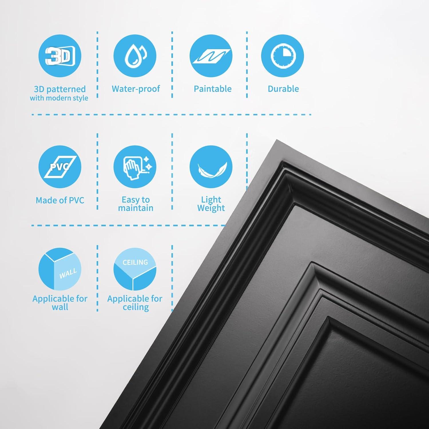 imageArt3d 12Pack Drop Ceiling Tiles 2x4 Ft PVC Decorative Ceiling Covering Panels for Basement Kitchen Bathroom 24x48 Inch Cover 96 Sq Ft Smooth WhiteSmooth Black