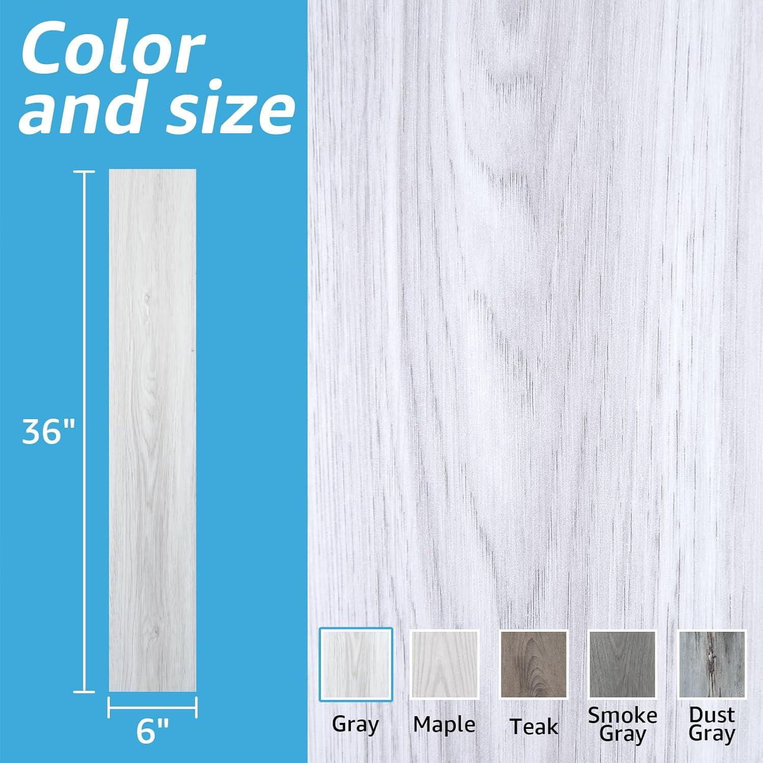 imageArt3d 15 Sqft Peel and Stick Floor Tiles 10Pcs Luxury Vinyl Plank Flooring Wood Look Adhesive and Waterproof Tile Sticker for Bedroom Living Room Kitchen TeakWhiteGrey