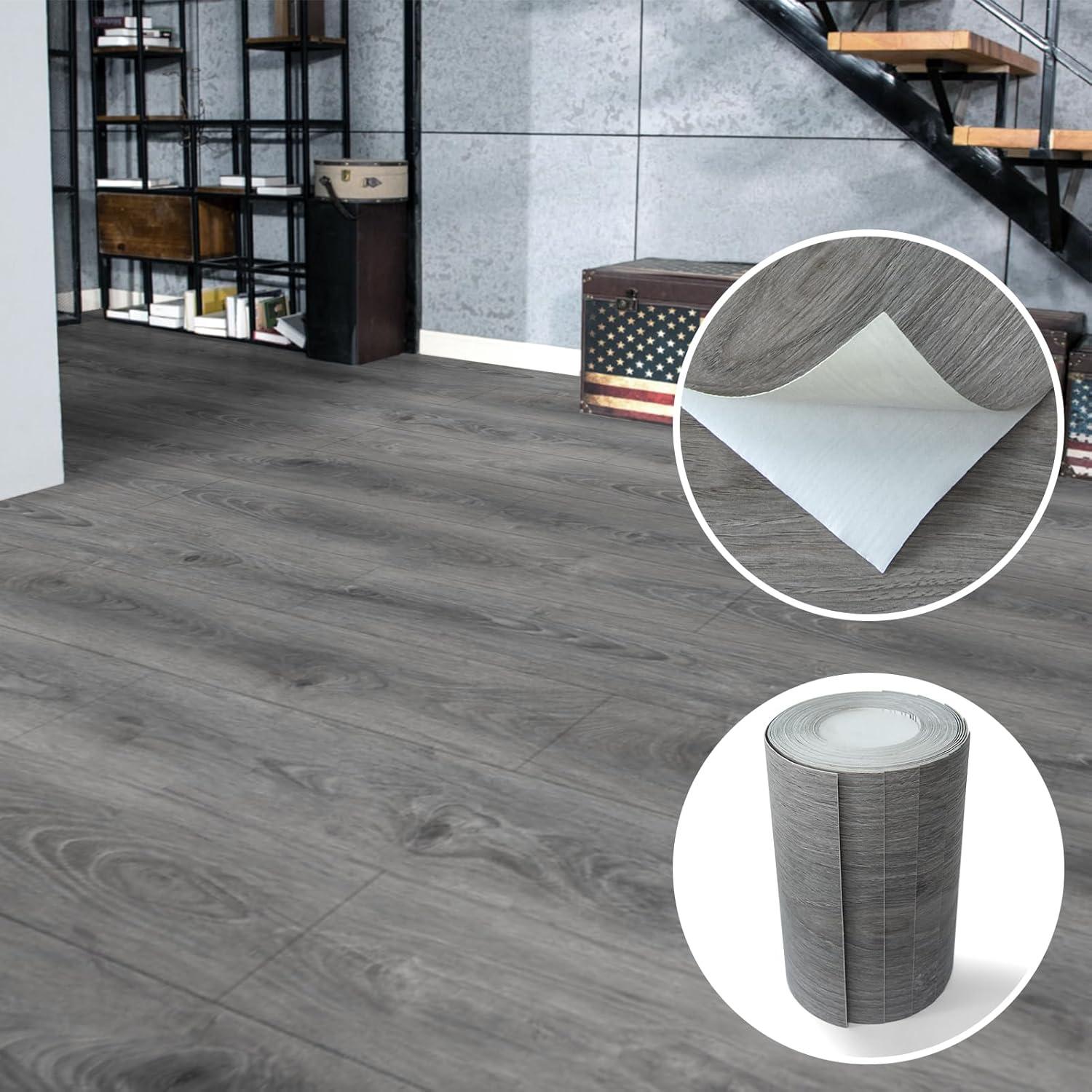 imageArt3d 15 Sqft Peel and Stick Floor Tiles 10Pcs Luxury Vinyl Plank Flooring Wood Look Adhesive and Waterproof Tile Sticker for Bedroom Living Room Kitchen TeakGray