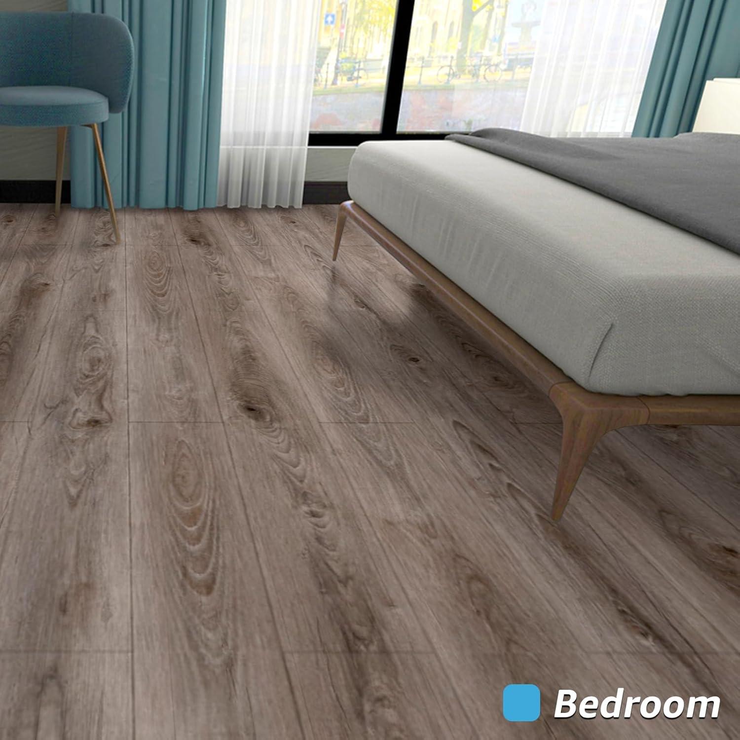 imageArt3d 15 Sqft Peel and Stick Floor Tiles 10Pcs Luxury Vinyl Plank Flooring Wood Look Adhesive and Waterproof Tile Sticker for Bedroom Living Room Kitchen TeakTeak
