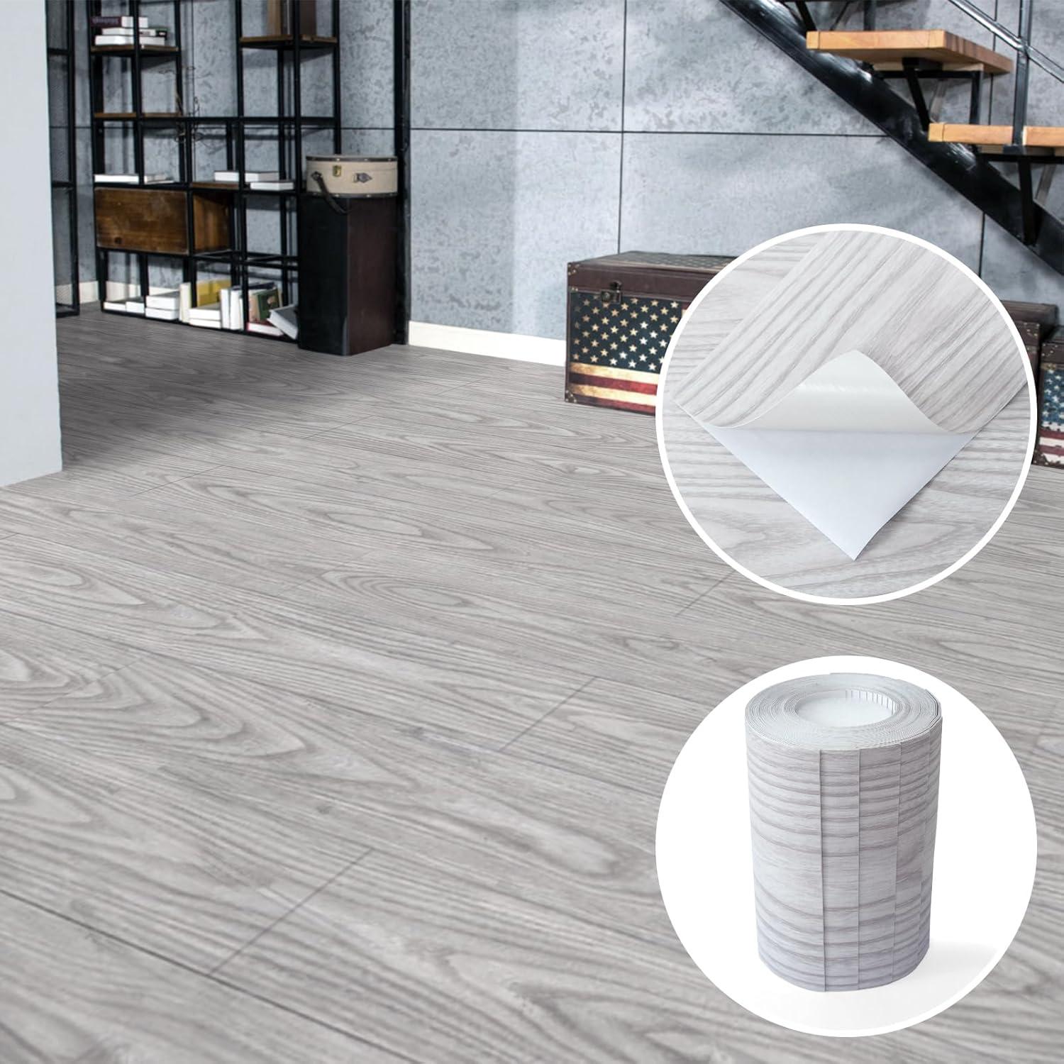 imageArt3d 15 Sqft Peel and Stick Floor Tiles 10Pcs Luxury Vinyl Plank Flooring Wood Look Adhesive and Waterproof Tile Sticker for Bedroom Living Room Kitchen TeakLight Gray