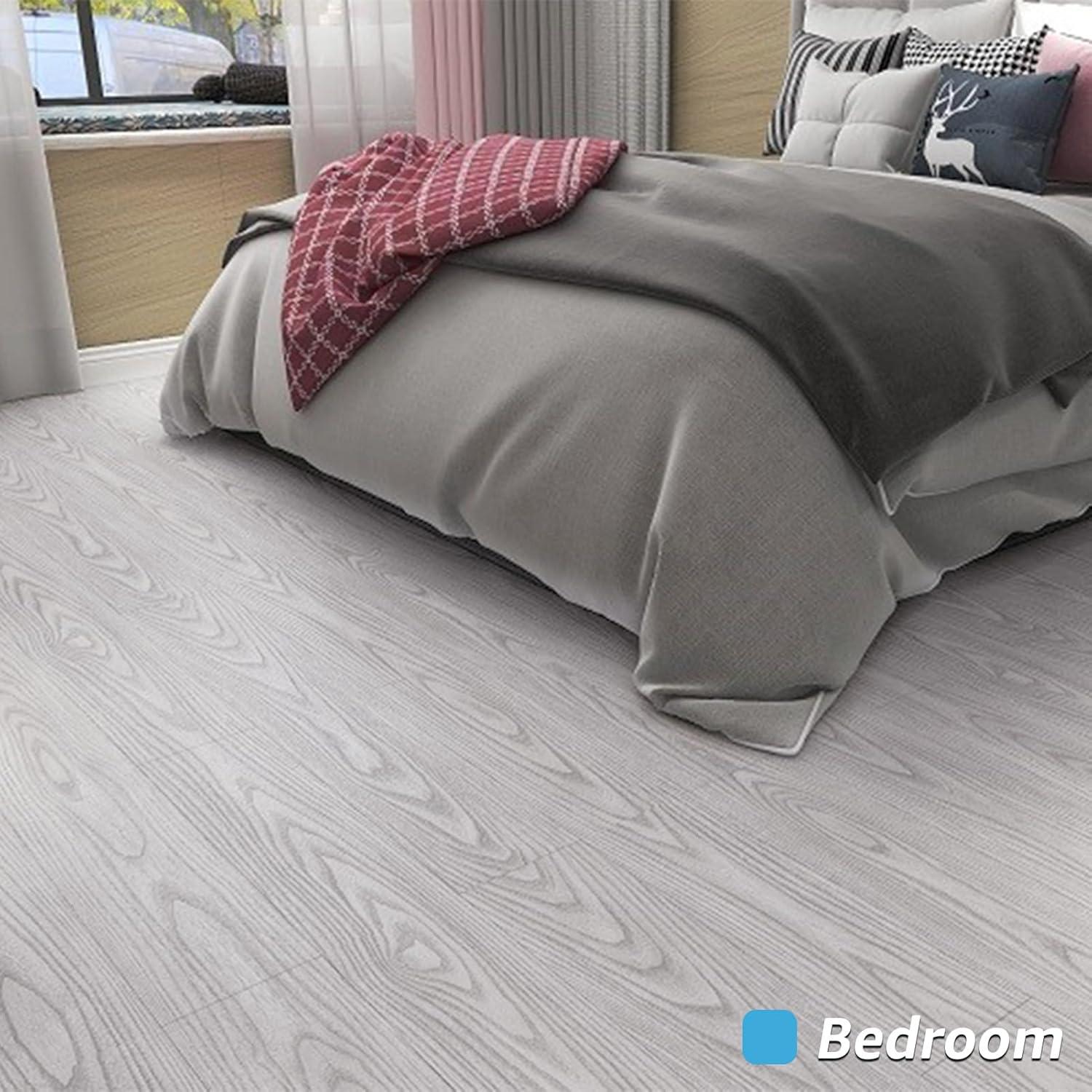 imageArt3d 15 Sqft Peel and Stick Floor Tiles 10Pcs Luxury Vinyl Plank Flooring Wood Look Adhesive and Waterproof Tile Sticker for Bedroom Living Room Kitchen TeakLight Gray