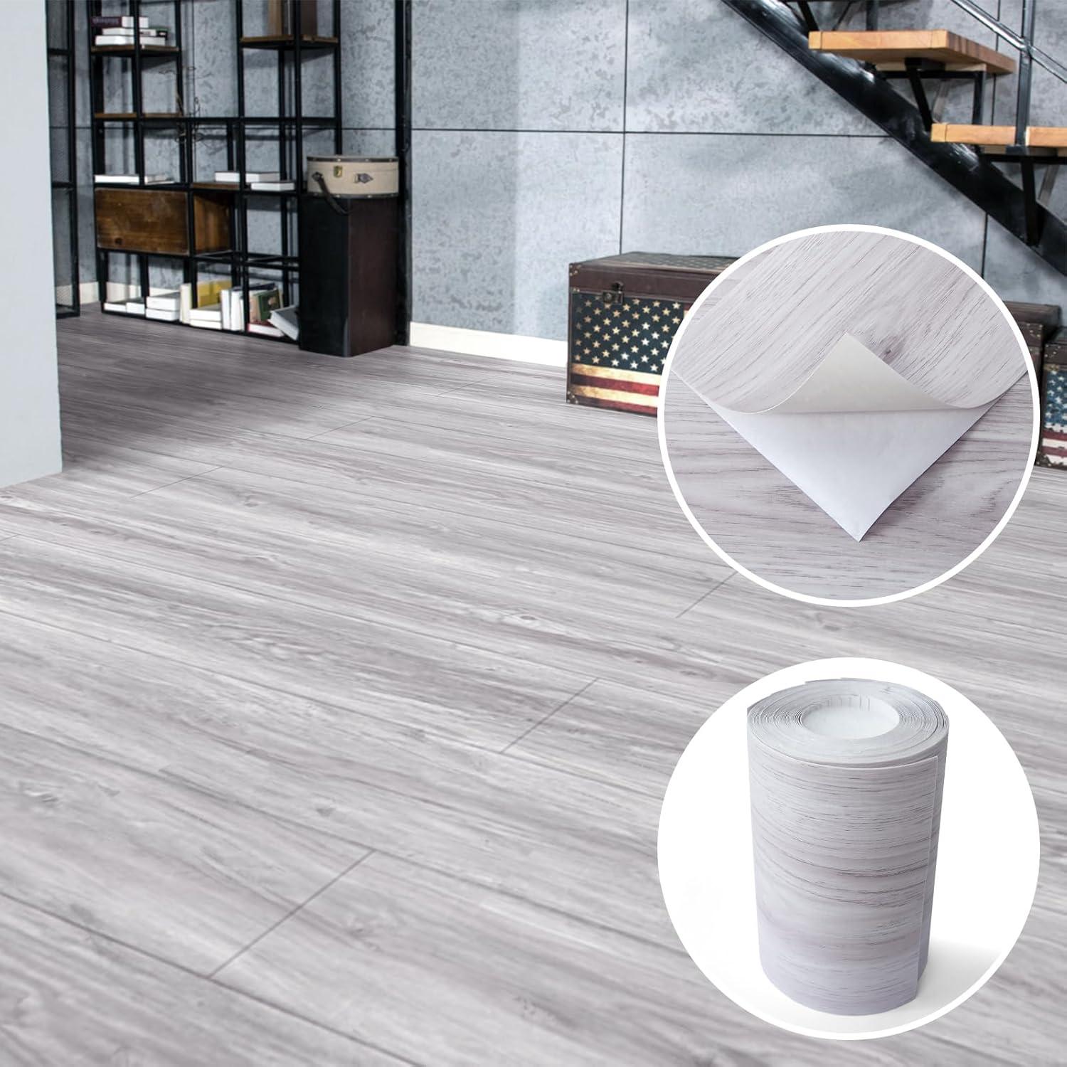 imageArt3d 15 Sqft Peel and Stick Floor Tiles 10Pcs Luxury Vinyl Plank Flooring Wood Look Adhesive and Waterproof Tile Sticker for Bedroom Living Room Kitchen TeakWhiteGrey