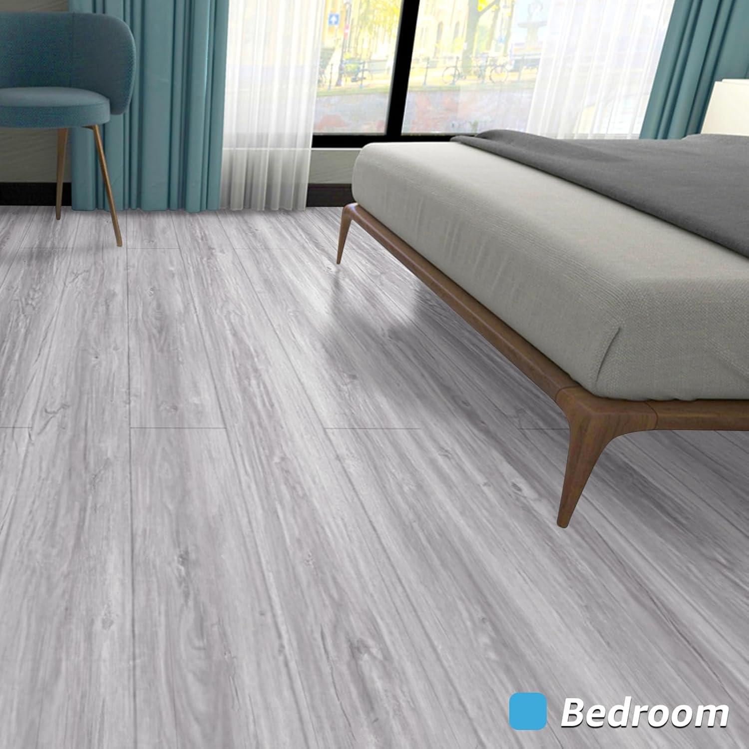 imageArt3d 15 Sqft Peel and Stick Floor Tiles 10Pcs Luxury Vinyl Plank Flooring Wood Look Adhesive and Waterproof Tile Sticker for Bedroom Living Room Kitchen TeakWhiteGrey