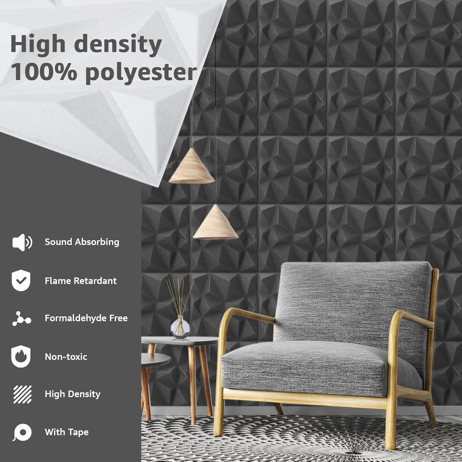 imageArt3d 20Pack Sound Proof Wall Panels Diamond Design 3D Textured Acoustic Wall Panels for Sound Absorbing Accent Wall Panels for Gaming Room Bedroom Living Room  118quotx118quot BlackBlack