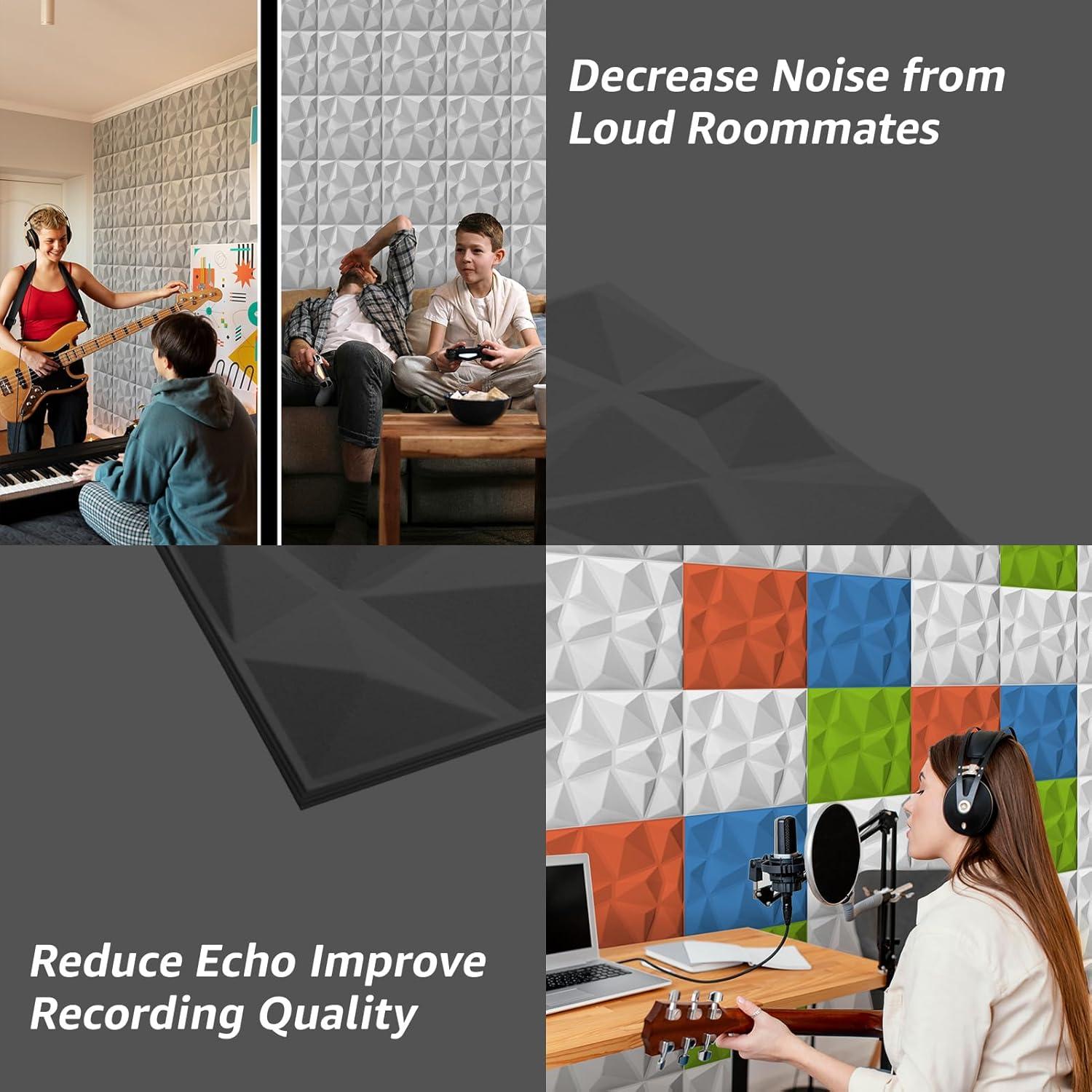 imageArt3d 20Pack Sound Proof Wall Panels Diamond Design 3D Textured Acoustic Wall Panels for Sound Absorbing Accent Wall Panels for Gaming Room Bedroom Living Room  118quotx118quot BlackWhite