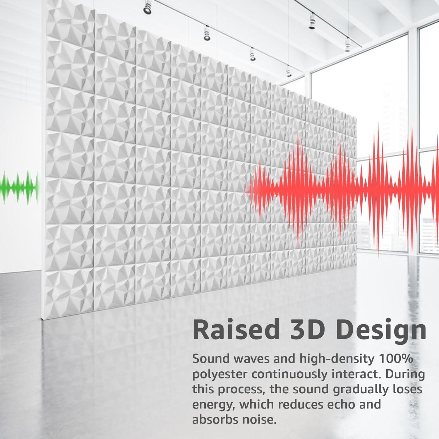 imageArt3d 20Pack Sound Proof Wall Panels Diamond Design 3D Textured Acoustic Wall Panels for Sound Absorbing Accent Wall Panels for Gaming Room Bedroom Living Room  118quotx118quot BlackWhite