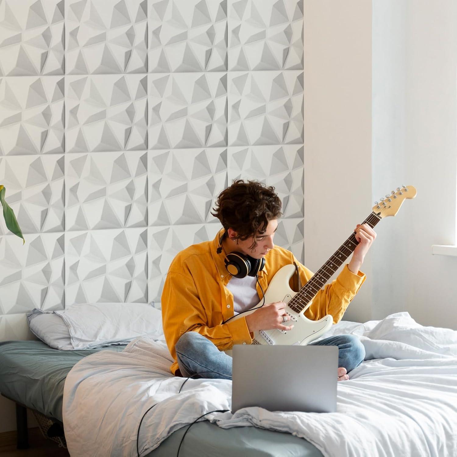 imageArt3d 20Pack Sound Proof Wall Panels Diamond Design 3D Textured Acoustic Wall Panels for Sound Absorbing Accent Wall Panels for Gaming Room Bedroom Living Room  118quotx118quot BlackWhite