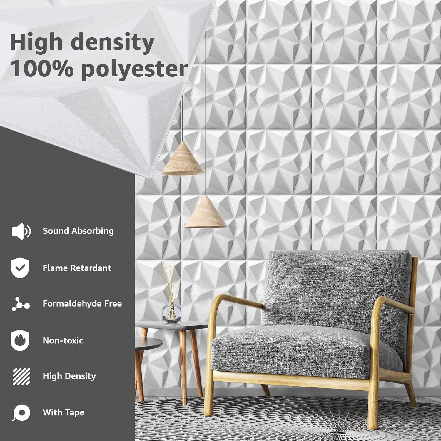 imageArt3d 20Pack Sound Proof Wall Panels Diamond Design 3D Textured Acoustic Wall Panels for Sound Absorbing Accent Wall Panels for Gaming Room Bedroom Living Room  118quotx118quot BlackWhite