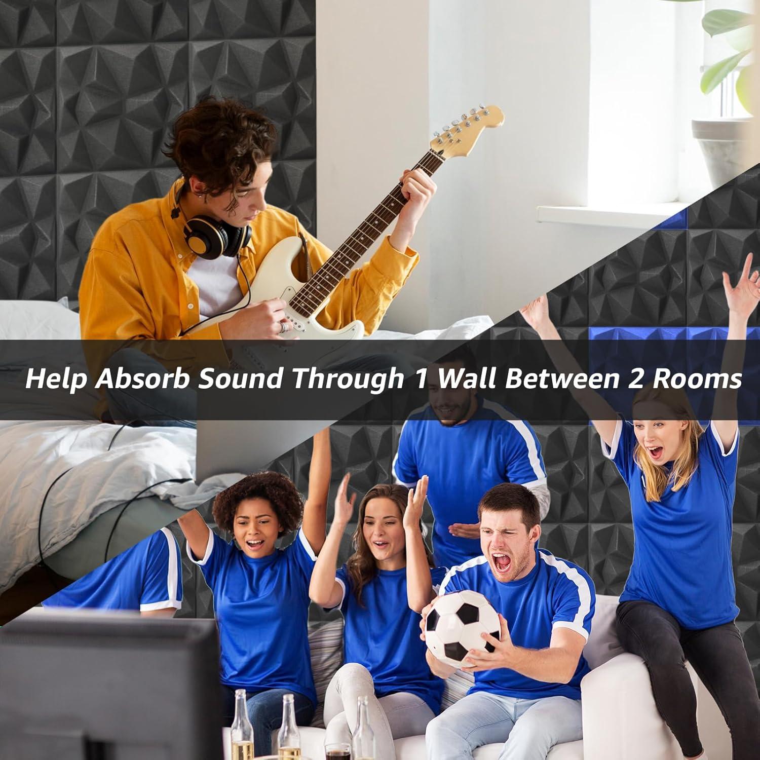 imageArt3d 20Pack Sound Proof Wall Panels Diamond Design 3D Textured Acoustic Wall Panels for Sound Absorbing Accent Wall Panels for Gaming Room Bedroom Living Room  118quotx118quot BlackBlack