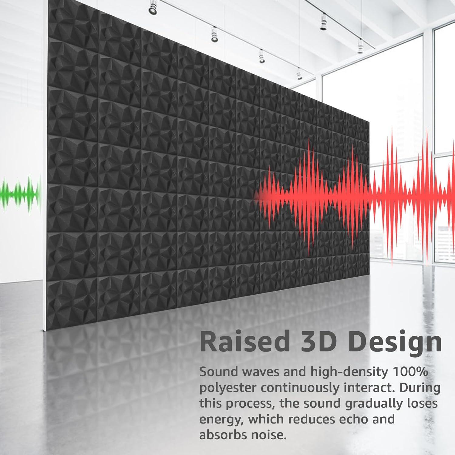 imageArt3d 20Pack Sound Proof Wall Panels Diamond Design 3D Textured Acoustic Wall Panels for Sound Absorbing Accent Wall Panels for Gaming Room Bedroom Living Room  118quotx118quot BlackBlack