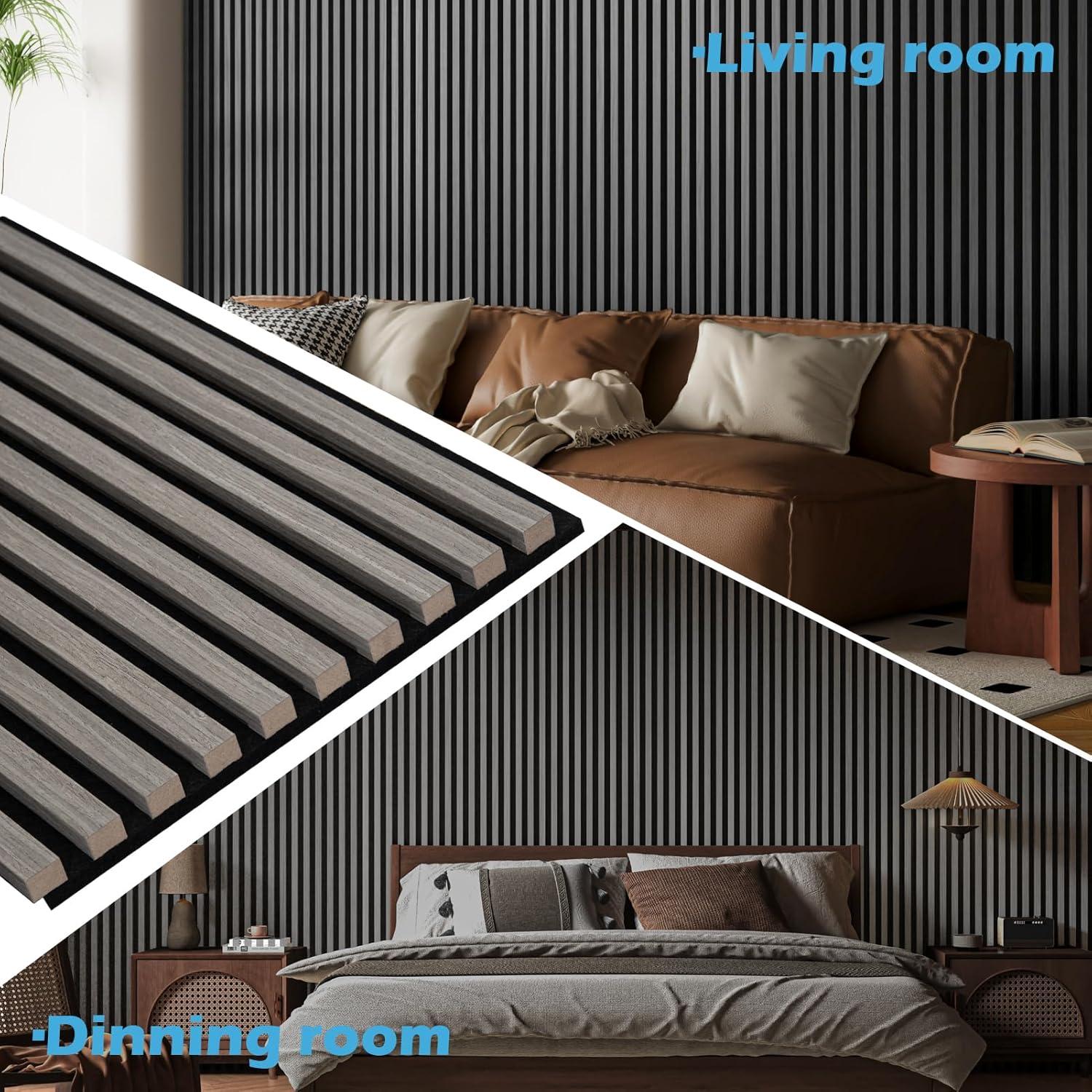 imageArt3d 2Pack 48quot x 24quot Acoustic Wood Panels for Wall Soundproof Wood Slat Panel for Wall and Ceiling 3D Fluted Sound Absorbing Paneling for Interior Wall Decor Living Room Bedroom  BlackwoodSmoky Oak