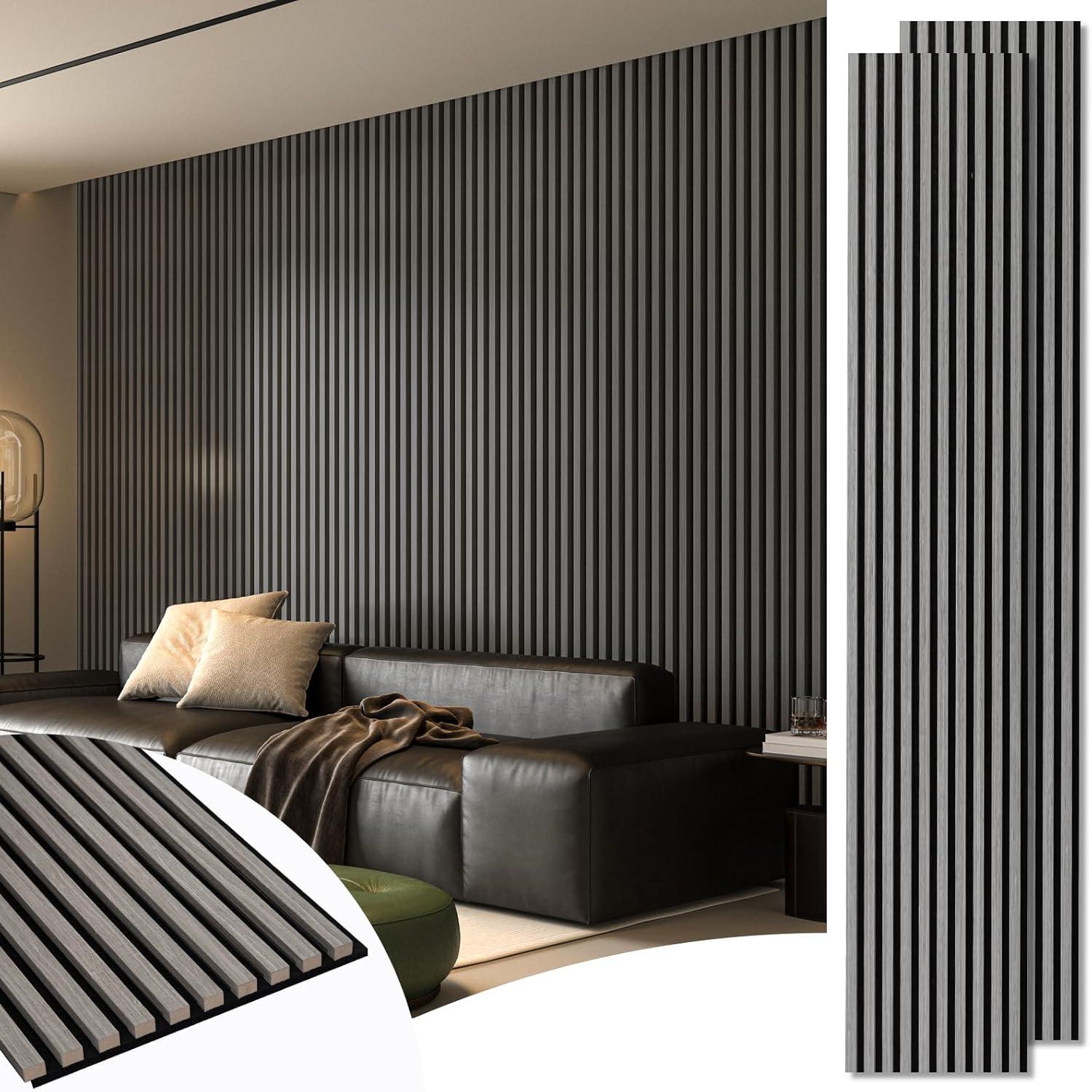 imageArt3d 2Pack 48quot x 24quot Acoustic Wood Panels for Wall Soundproof Wood Slat Panel for Wall and Ceiling 3D Fluted Sound Absorbing Paneling for Interior Wall Decor Living Room Bedroom  BlackwoodSmoky Oak