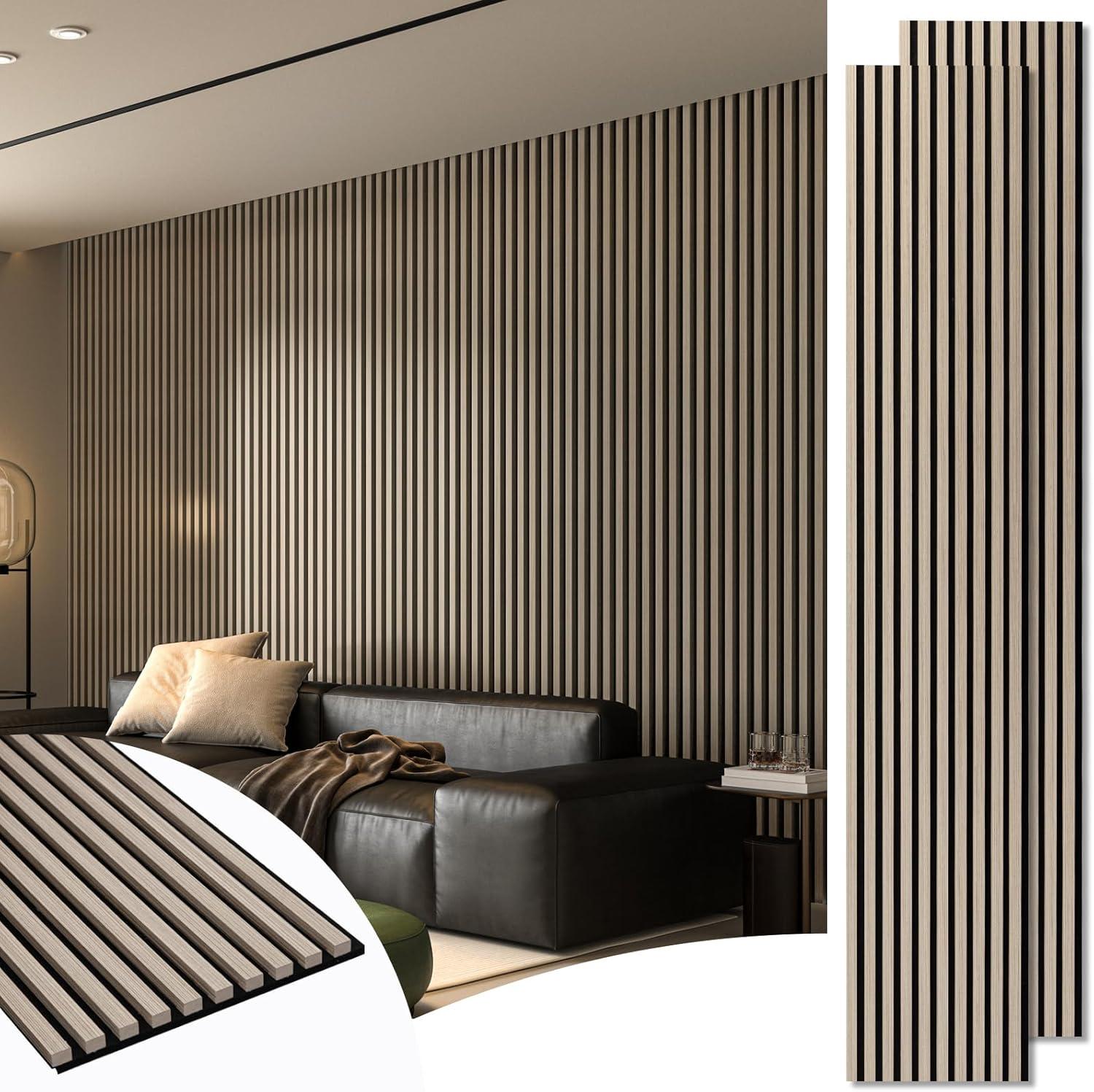 imageArt3d 2Pack 48quot x 24quot Acoustic Wood Panels for Wall Soundproof Wood Slat Panel for Wall and Ceiling 3D Fluted Sound Absorbing Paneling for Interior Wall Decor Living Room Bedroom  BlackwoodOak