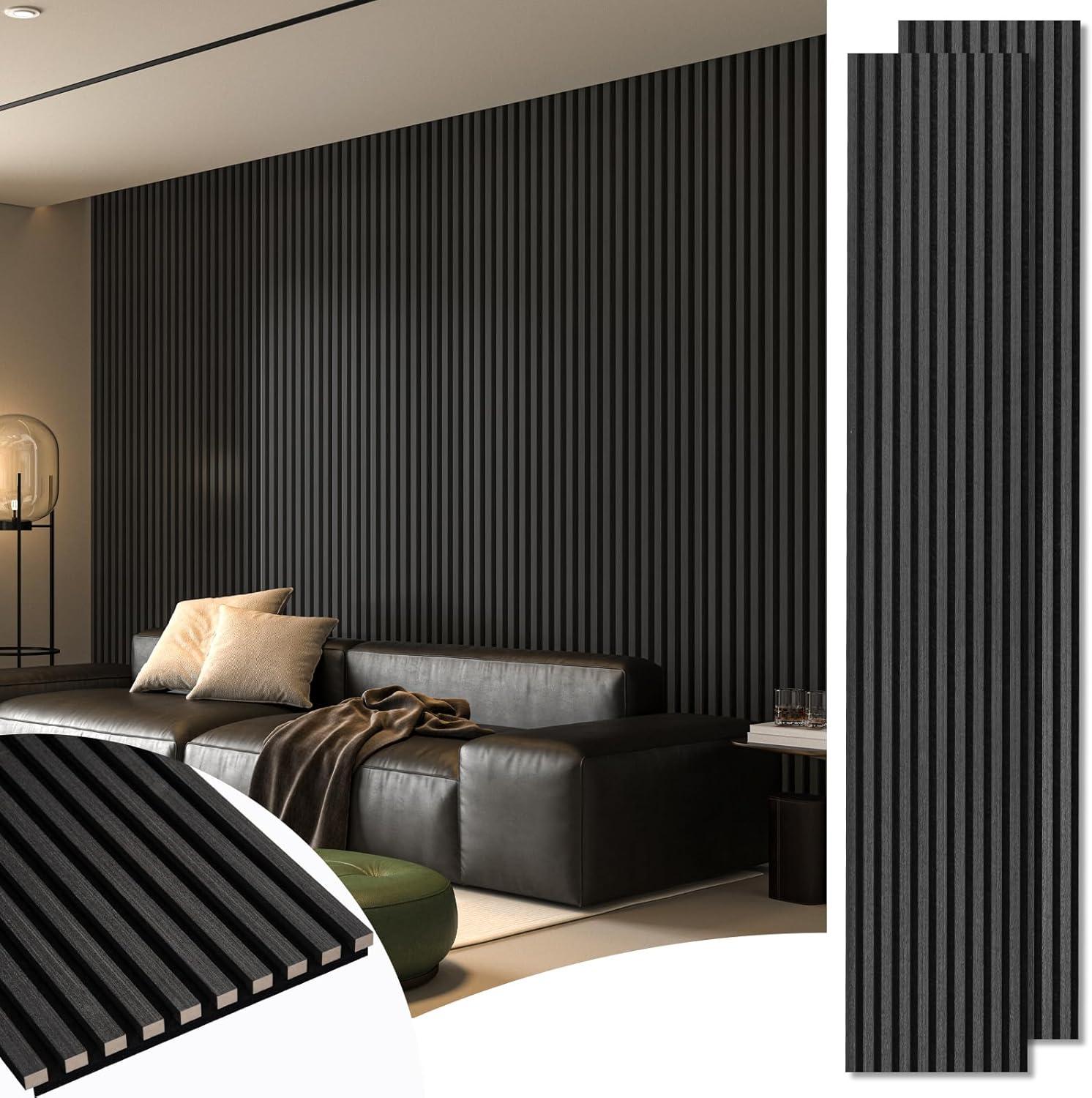 imageArt3d 2Pack 48quot x 24quot Acoustic Wood Panels for Wall Soundproof Wood Slat Panel for Wall and Ceiling 3D Fluted Sound Absorbing Paneling for Interior Wall Decor Living Room Bedroom  BlackwoodBlackwood