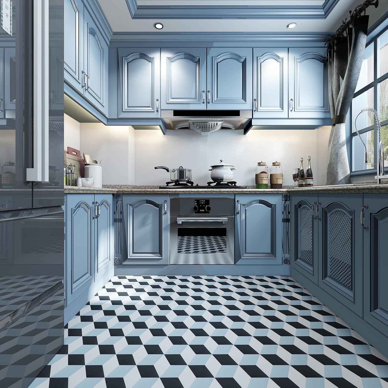 imageArt3d 30Pack Hexagon Peel and Stick Flooring Tile Marble Look Self Adhesive Waterproof Vinyl Floor Tile for Kitchen Bathroom Living Room Bedroom 118quot x 102quot Black MarbleBlueBlackWhite