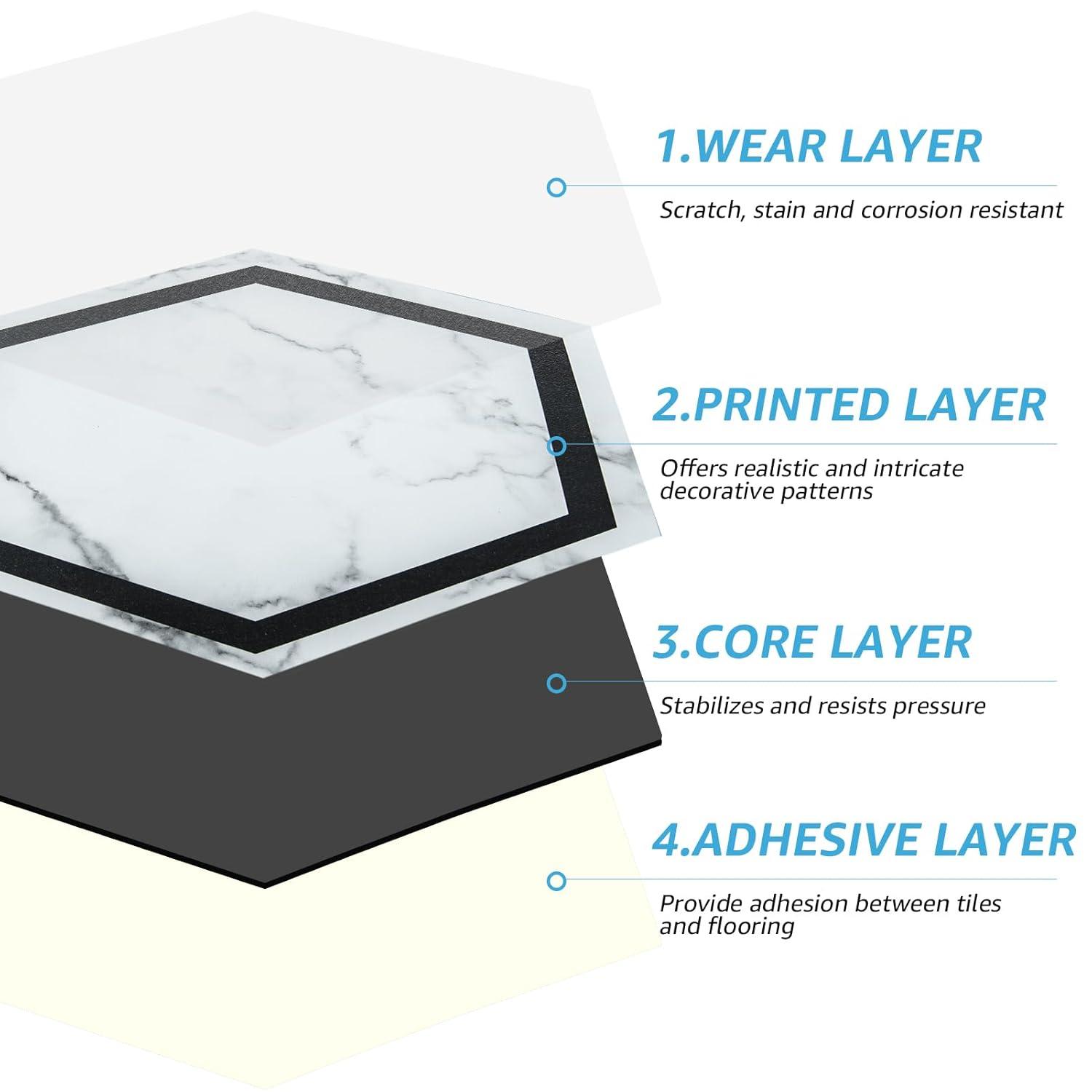 imageArt3d 30Pack Hexagon Peel and Stick Flooring Tile Marble Look Self Adhesive Waterproof Vinyl Floor Tile for Kitchen Bathroom Living Room Bedroom 118quot x 102quot White MarbleWhite Marble