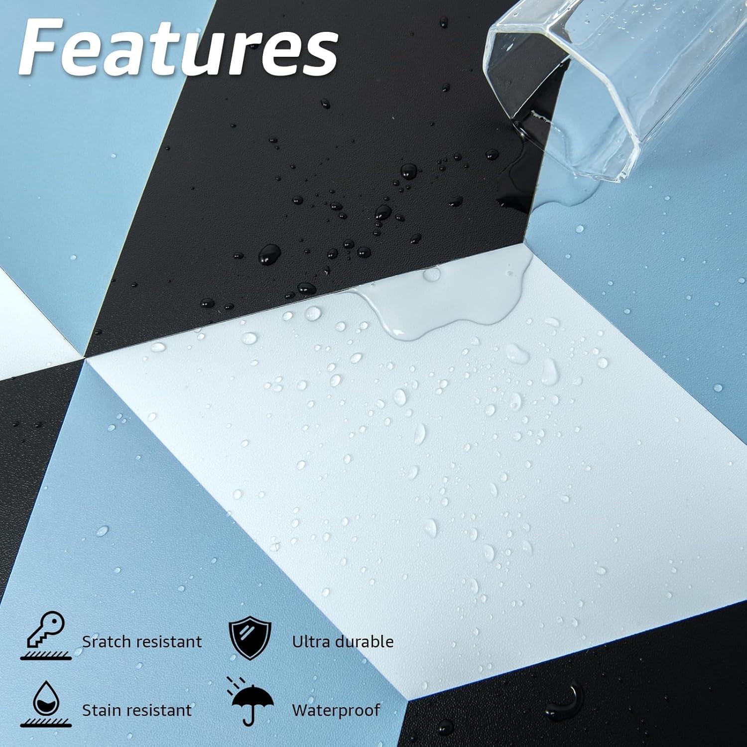 imageArt3d 30Pack Hexagon Peel and Stick Flooring Tile Marble Look Self Adhesive Waterproof Vinyl Floor Tile for Kitchen Bathroom Living Room Bedroom 118quot x 102quot Black MarbleBlueBlackWhite