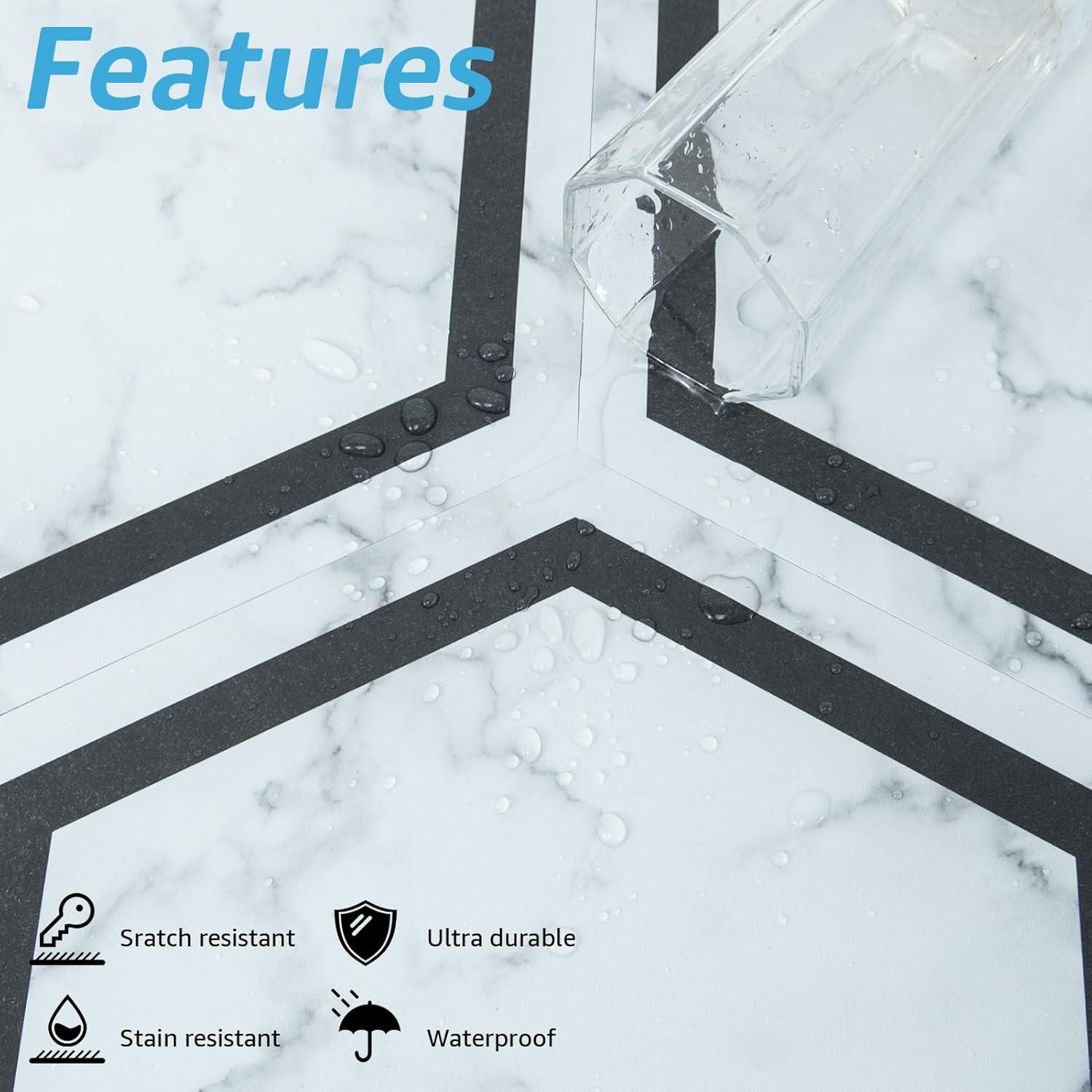 imageArt3d 30Pack Hexagon Peel and Stick Flooring Tile Marble Look Self Adhesive Waterproof Vinyl Floor Tile for Kitchen Bathroom Living Room Bedroom 118quot x 102quot White MarbleWhite Marble