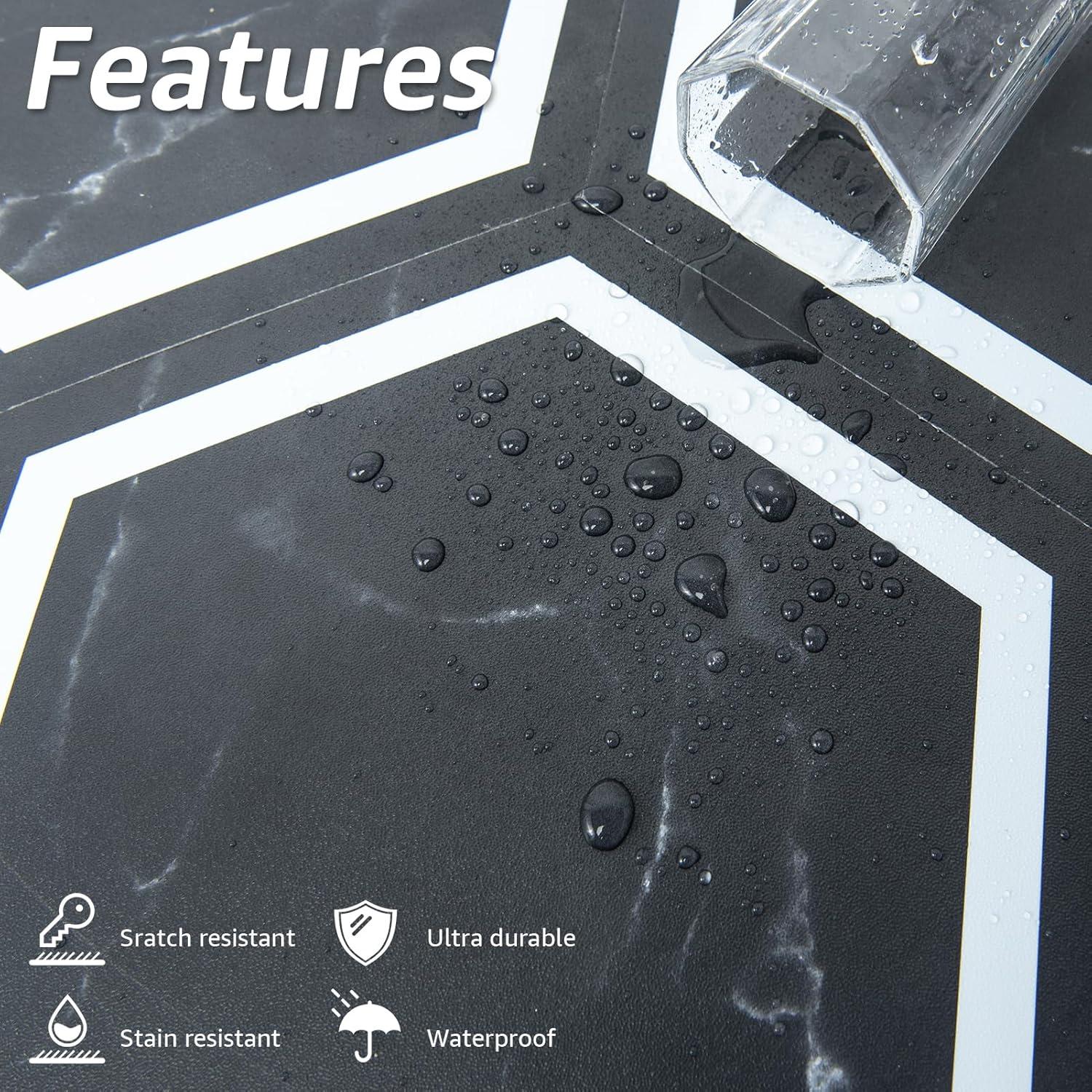 imageArt3d 30Pack Hexagon Peel and Stick Flooring Tile Marble Look Self Adhesive Waterproof Vinyl Floor Tile for Kitchen Bathroom Living Room Bedroom 118quot x 102quot White MarbleBlack Marble