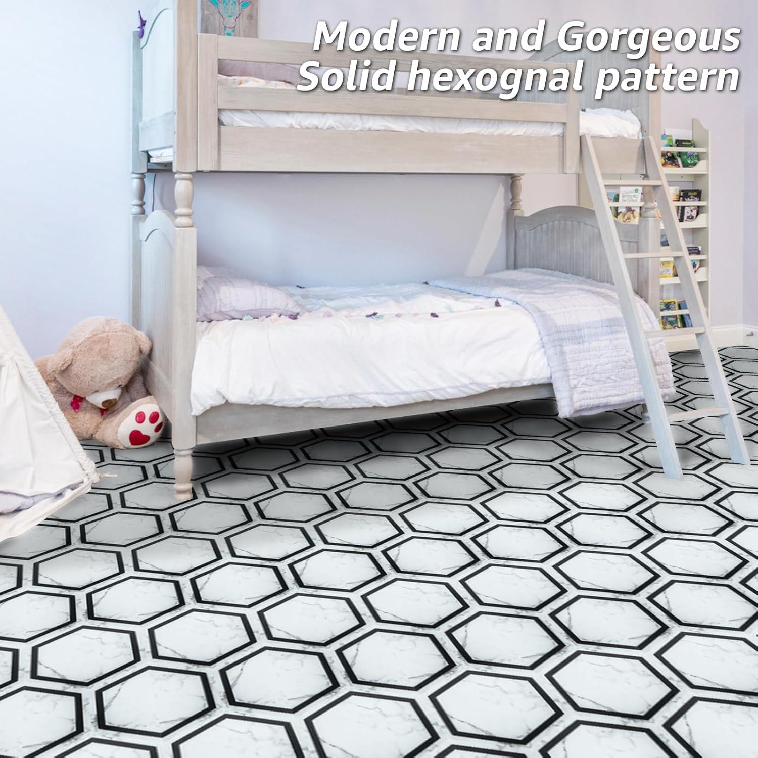 imageArt3d 30Pack Hexagon Peel and Stick Flooring Tile Marble Look Self Adhesive Waterproof Vinyl Floor Tile for Kitchen Bathroom Living Room Bedroom 118quot x 102quot White MarbleWhite Marble