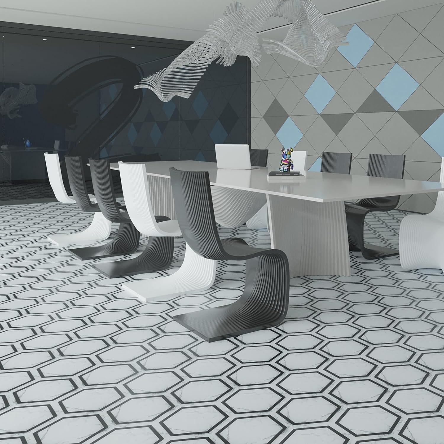 imageArt3d 30Pack Hexagon Peel and Stick Flooring Tile Marble Look Self Adhesive Waterproof Vinyl Floor Tile for Kitchen Bathroom Living Room Bedroom 118quot x 102quot White MarbleWhite Marble