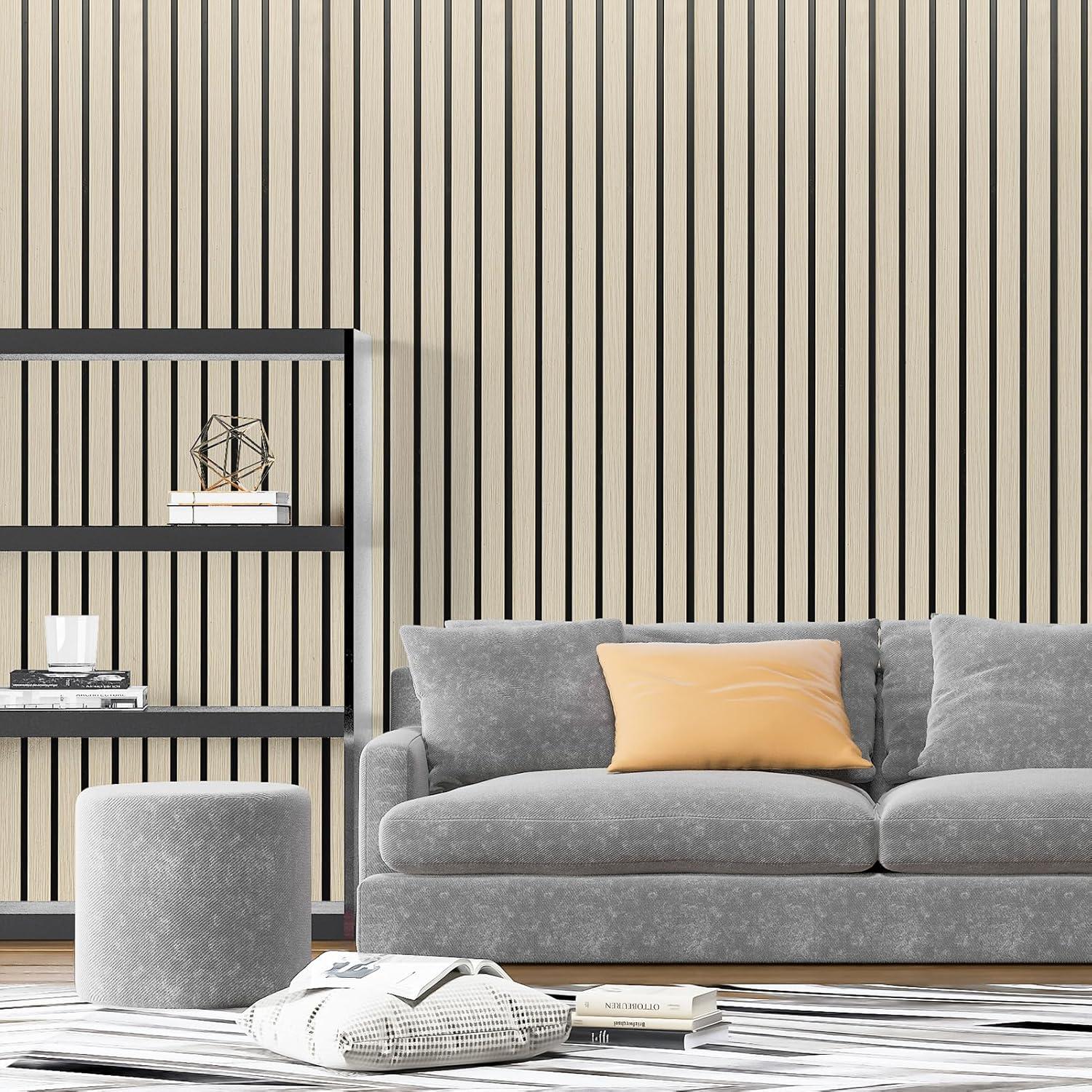 imageArt3d 4Pack GlueOn Herringbone Wainscoting Panel for Interior Wall Decor  104 x 12 Inch Polystyrene Ultralight Slim Slat Wall Panels for Living Room Bedroom MahoganySixGrid Oak