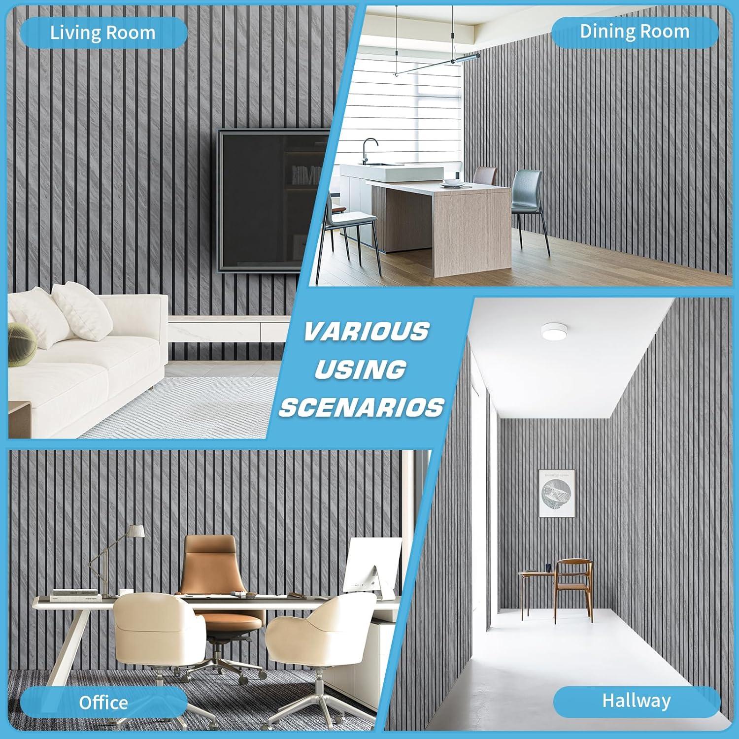 imageArt3d 4Pack GlueOn Herringbone Wainscoting Panel for Interior Wall Decor  104 x 12 Inch Polystyrene Ultralight Slim Slat Wall Panels for Living Room Bedroom MahoganyGranite