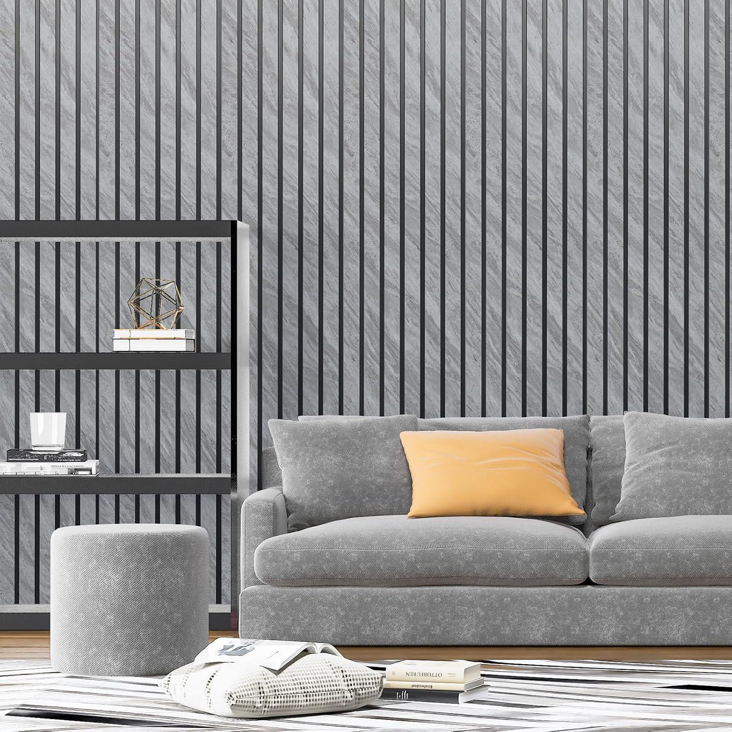 imageArt3d 4Pack GlueOn Herringbone Wainscoting Panel for Interior Wall Decor  104 x 12 Inch Polystyrene Ultralight Slim Slat Wall Panels for Living Room Bedroom MahoganyGranite