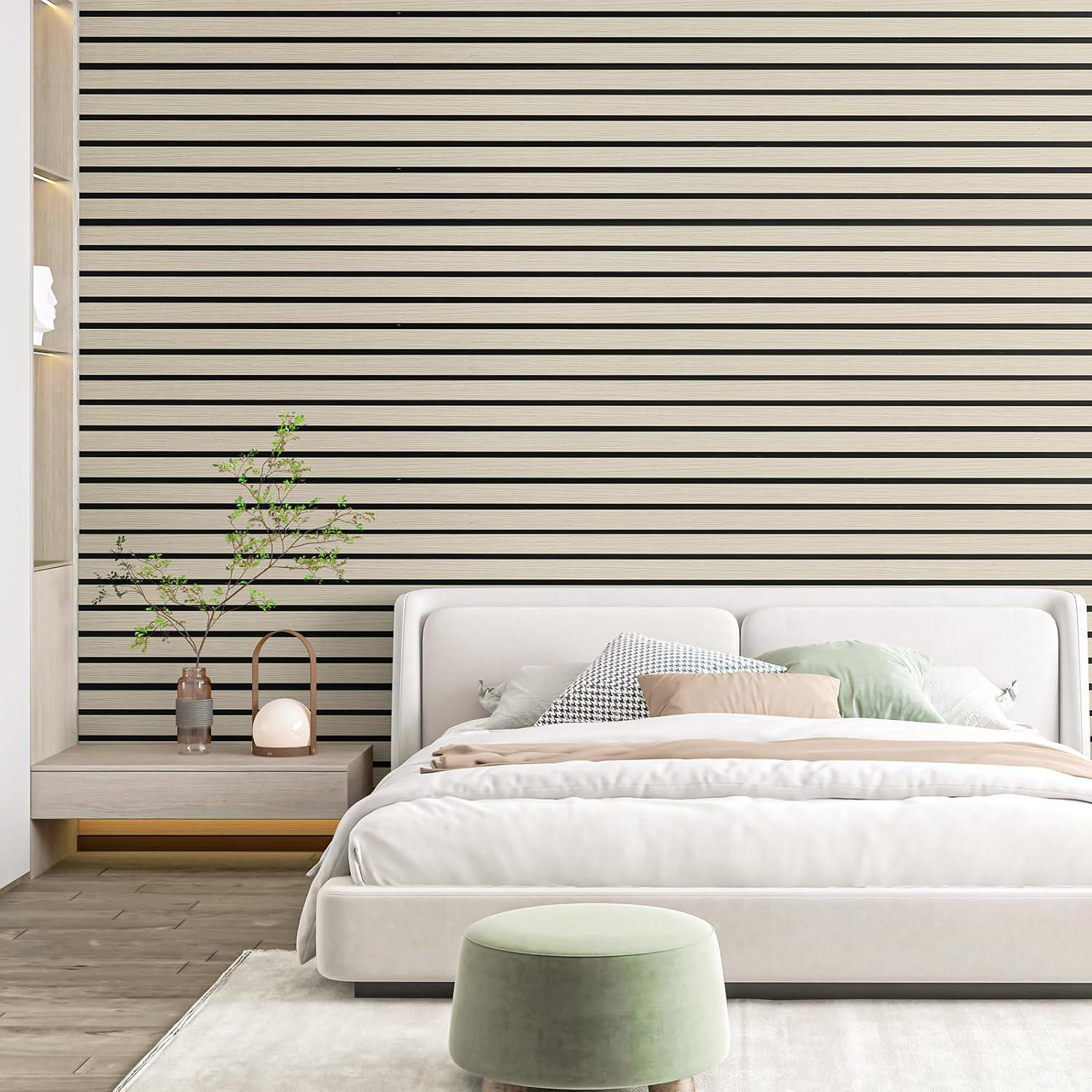 imageArt3d 4Pack GlueOn Herringbone Wainscoting Panel for Interior Wall Decor  104 x 12 Inch Polystyrene Ultralight Slim Slat Wall Panels for Living Room Bedroom MahoganySixGrid Oak