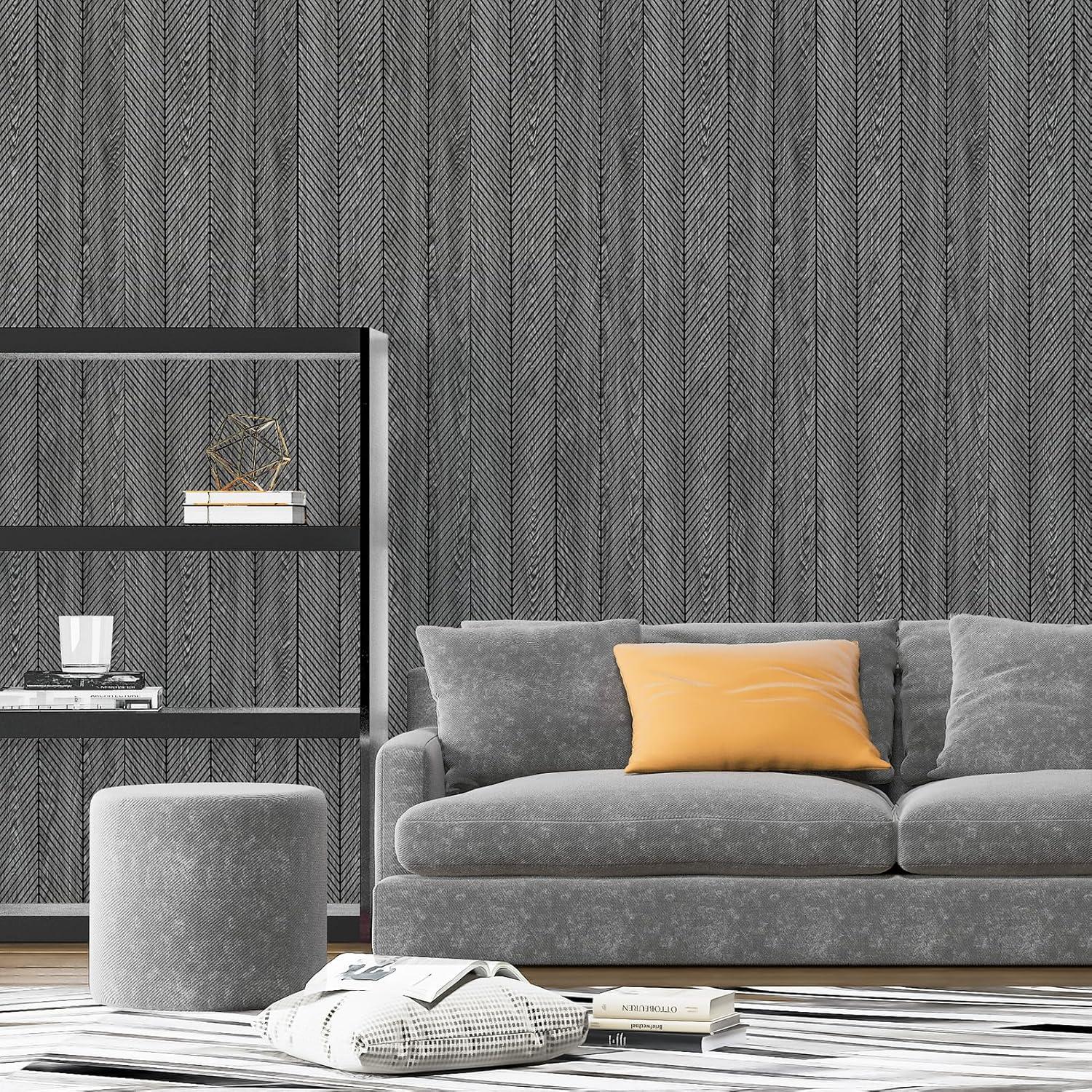 imageArt3d 4Pack GlueOn Herringbone Wainscoting Panel for Interior Wall Decor  104 x 12 Inch Polystyrene Ultralight Slim Slat Wall Panels for Living Room Bedroom MahoganyHerringbone Weathered Teak