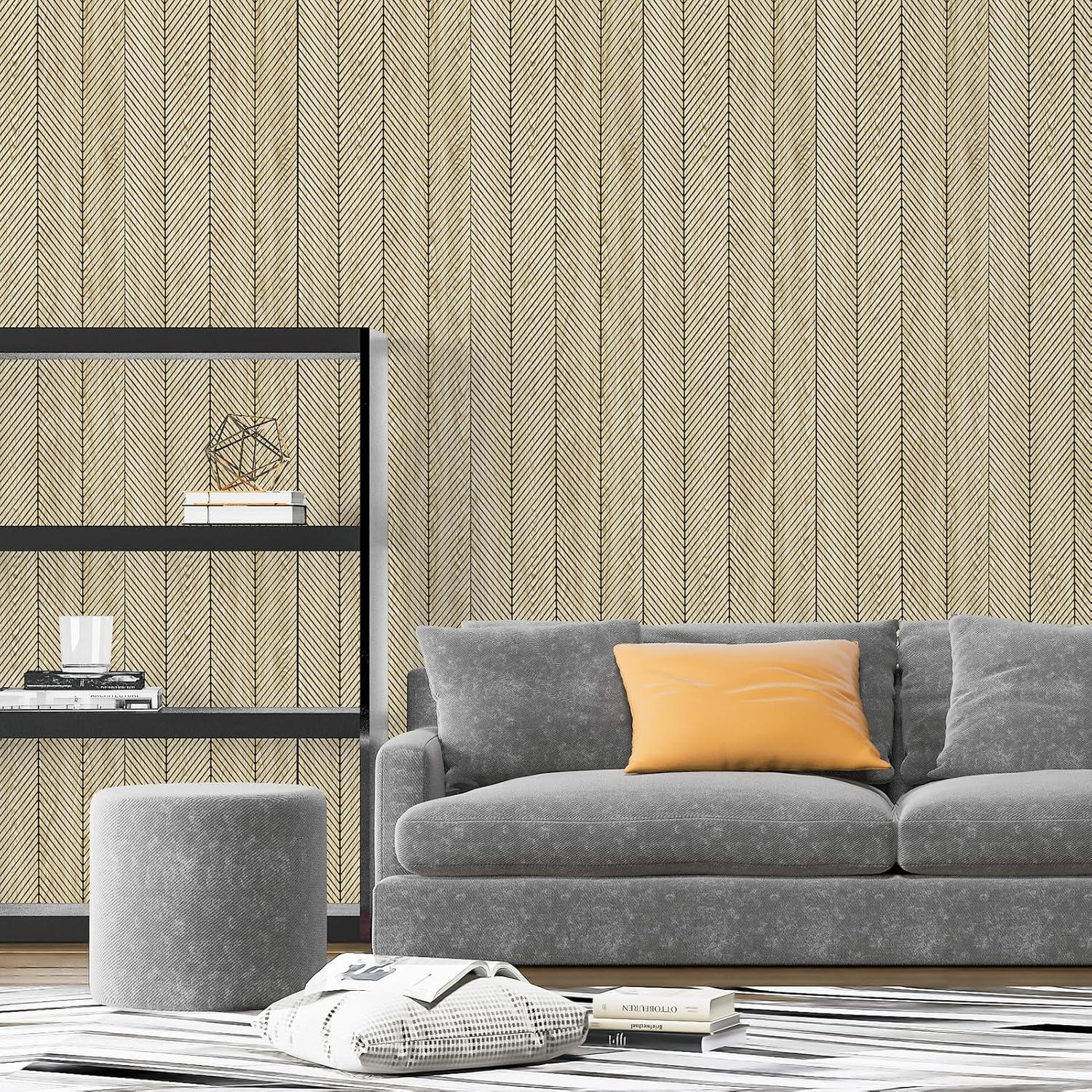imageArt3d 4Pack GlueOn Herringbone Wainscoting Panel for Interior Wall Decor  104 x 12 Inch Polystyrene Ultralight Slim Slat Wall Panels for Living Room Bedroom MahoganyOak