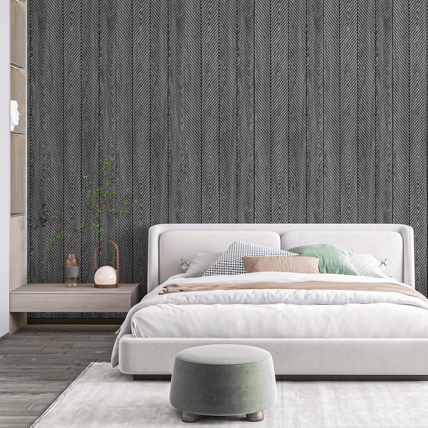 imageArt3d 4Pack GlueOn Herringbone Wainscoting Panel for Interior Wall Decor  104 x 12 Inch Polystyrene Ultralight Slim Slat Wall Panels for Living Room Bedroom MahoganyHerringbone Weathered Teak