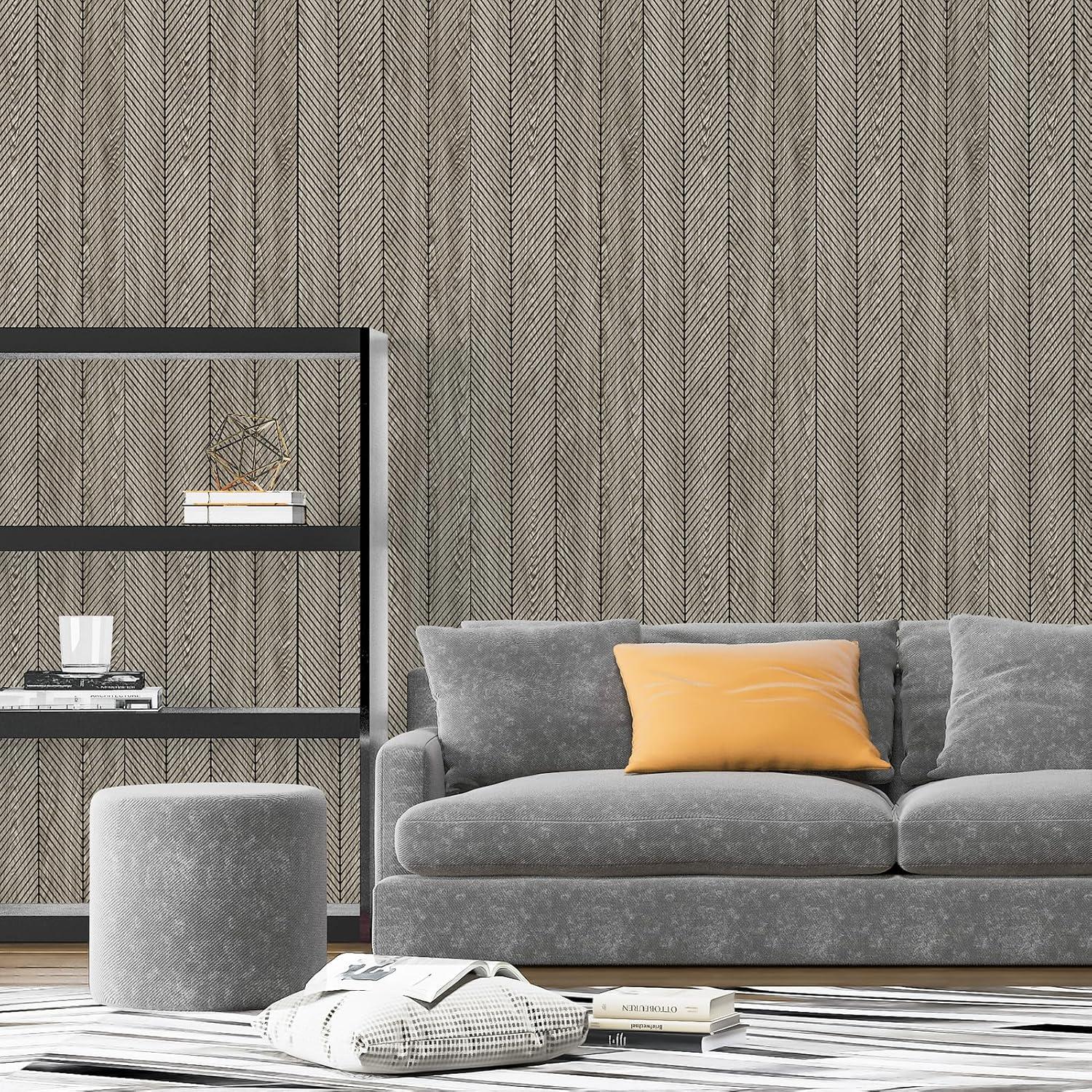 imageArt3d 4Pack GlueOn Herringbone Wainscoting Panel for Interior Wall Decor  104 x 12 Inch Polystyrene Ultralight Slim Slat Wall Panels for Living Room Bedroom MahoganyAshtree