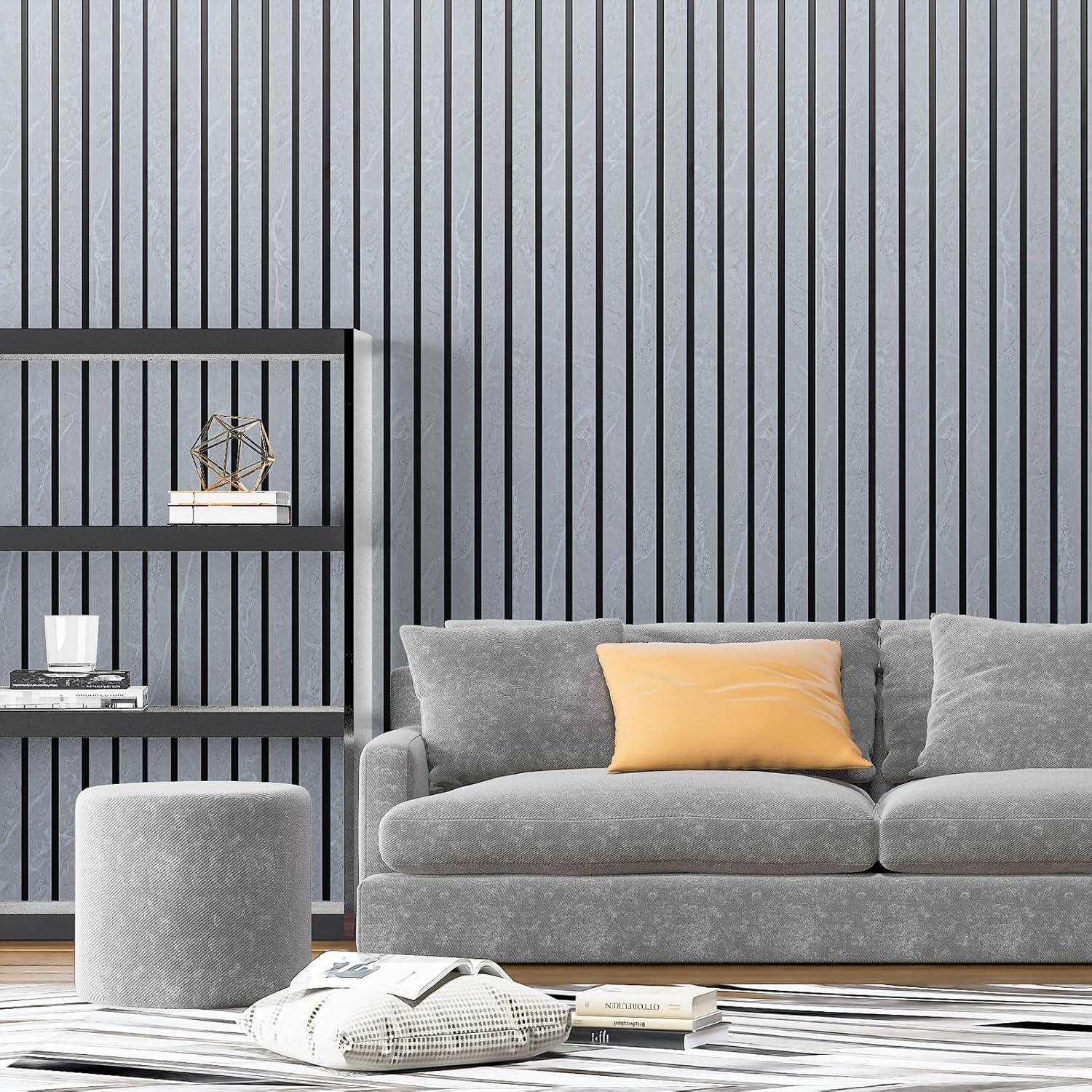 imageArt3d 4Pack GlueOn Herringbone Wainscoting Panel for Interior Wall Decor  104 x 12 Inch Polystyrene Ultralight Slim Slat Wall Panels for Living Room Bedroom MahoganySlate