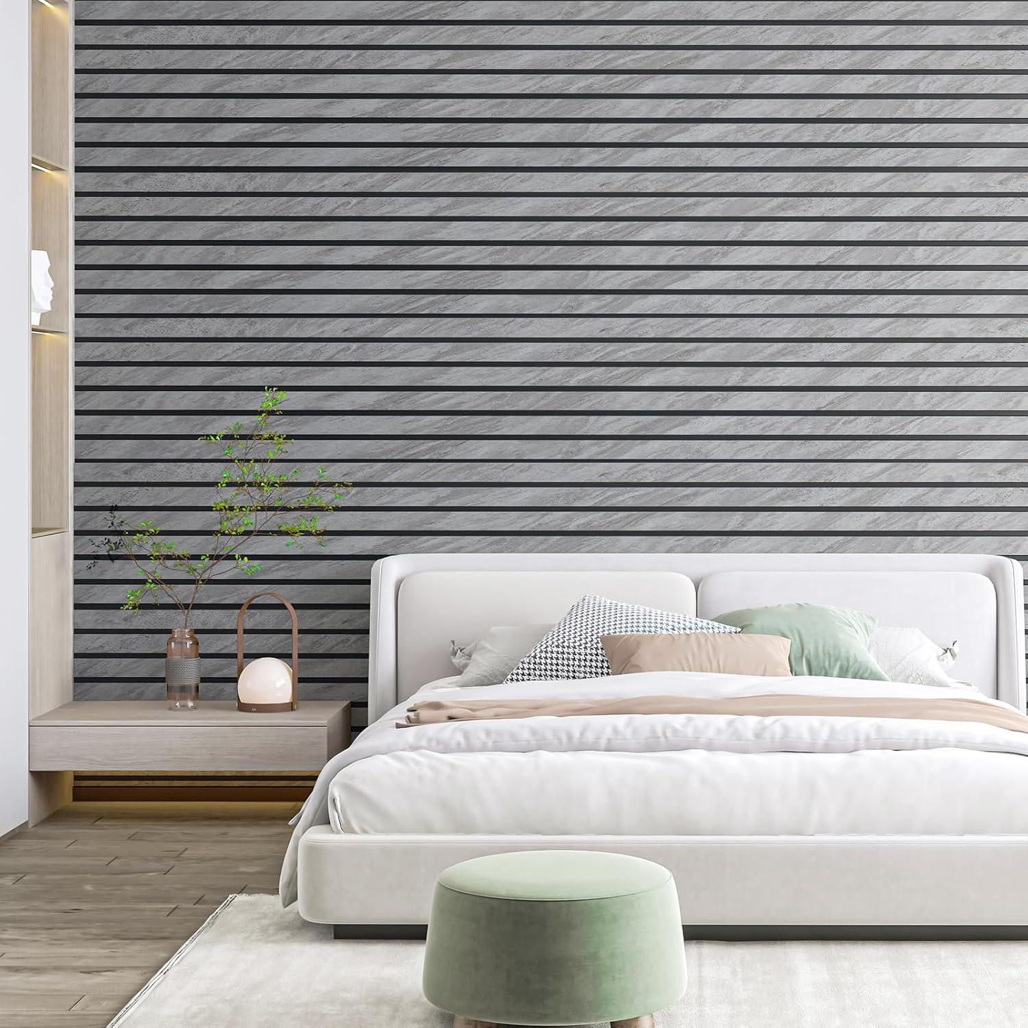 imageArt3d 4Pack GlueOn Herringbone Wainscoting Panel for Interior Wall Decor  104 x 12 Inch Polystyrene Ultralight Slim Slat Wall Panels for Living Room Bedroom MahoganyGranite