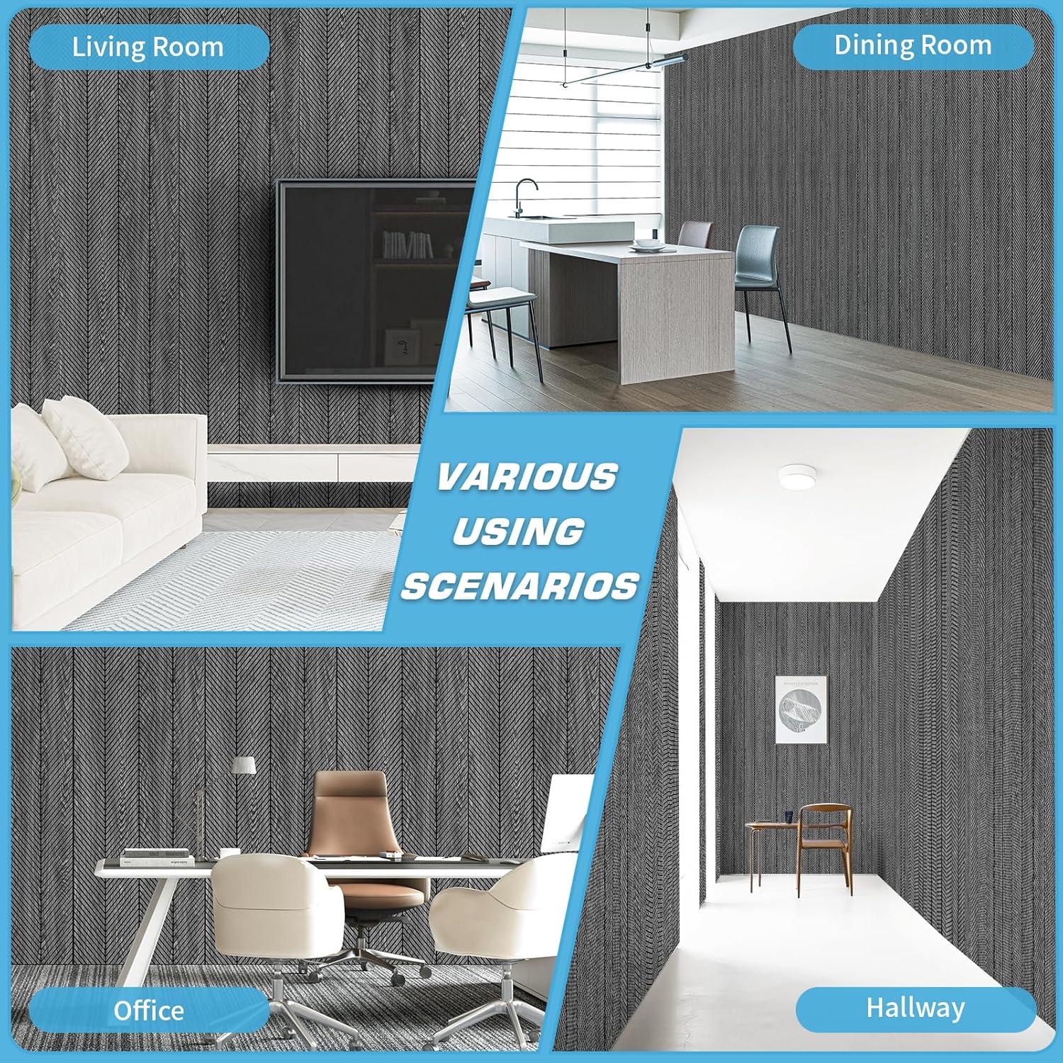 imageArt3d 4Pack GlueOn Herringbone Wainscoting Panel for Interior Wall Decor  104 x 12 Inch Polystyrene Ultralight Slim Slat Wall Panels for Living Room Bedroom MahoganyHerringbone Weathered Teak