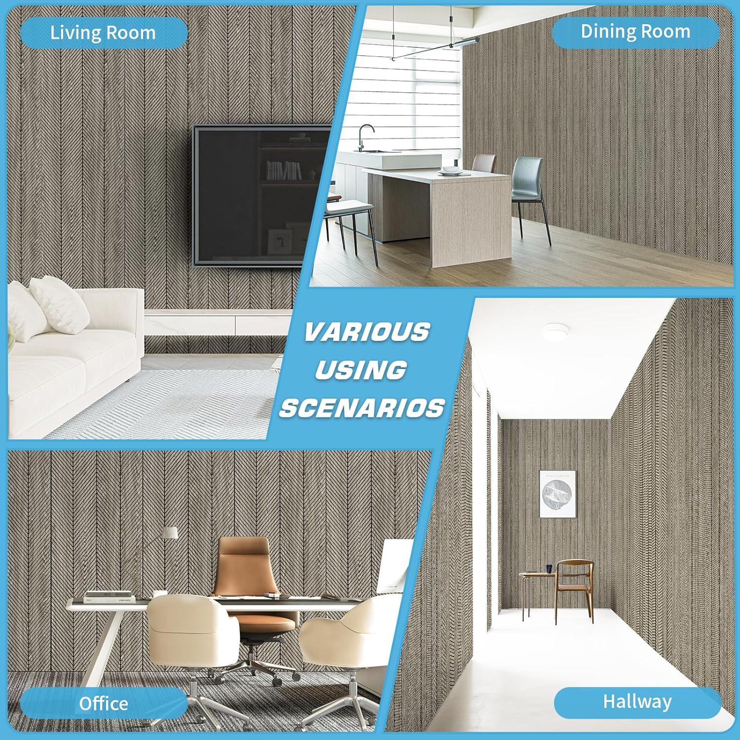 imageArt3d 4Pack GlueOn Herringbone Wainscoting Panel for Interior Wall Decor  104 x 12 Inch Polystyrene Ultralight Slim Slat Wall Panels for Living Room Bedroom MahoganyAshtree